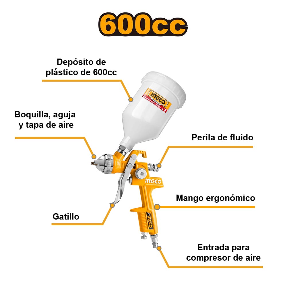 PISTOLA PARA PINTAR DE GRAVEDAD INGCO 600CC ASG1061 - 2