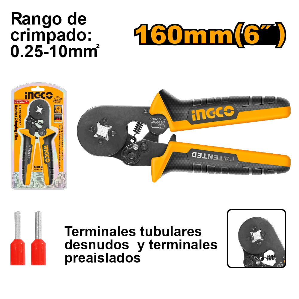ALICATE CRIMPEADOR TERMINAL INGCO 6'' 160MM HRCPG05210 - 1