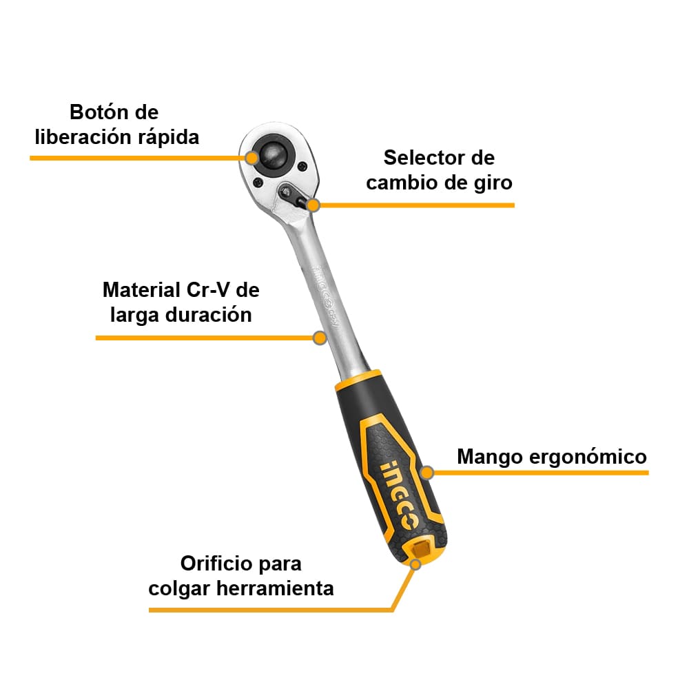 SET 12 DADOS CON LLAVE RATCHET 1/2' Y BARRA DE EXTENSIÓN 5' INGCO HKTS12122 - 2