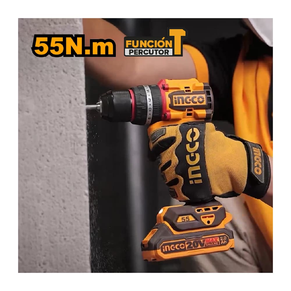 TALADRO PERCUTOR BRUSHLESS CHUCK METÁLICO INGCO 20V 55NM CIDLI205581 - 6