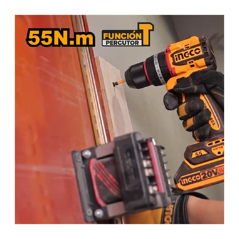 TALADRO PERCUTOR BRUSHLESS CHUCK METÁLICO INGCO 20V 55NM CIDLI205581 - 7