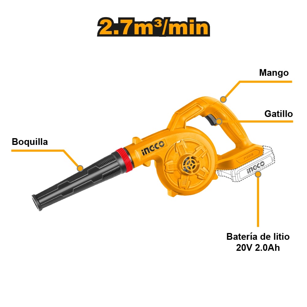 KIT SOPLADORA + ASPIRADORA INGCO + BATERÍA 2.0AH + CARGADOR COSLI240998 - 2