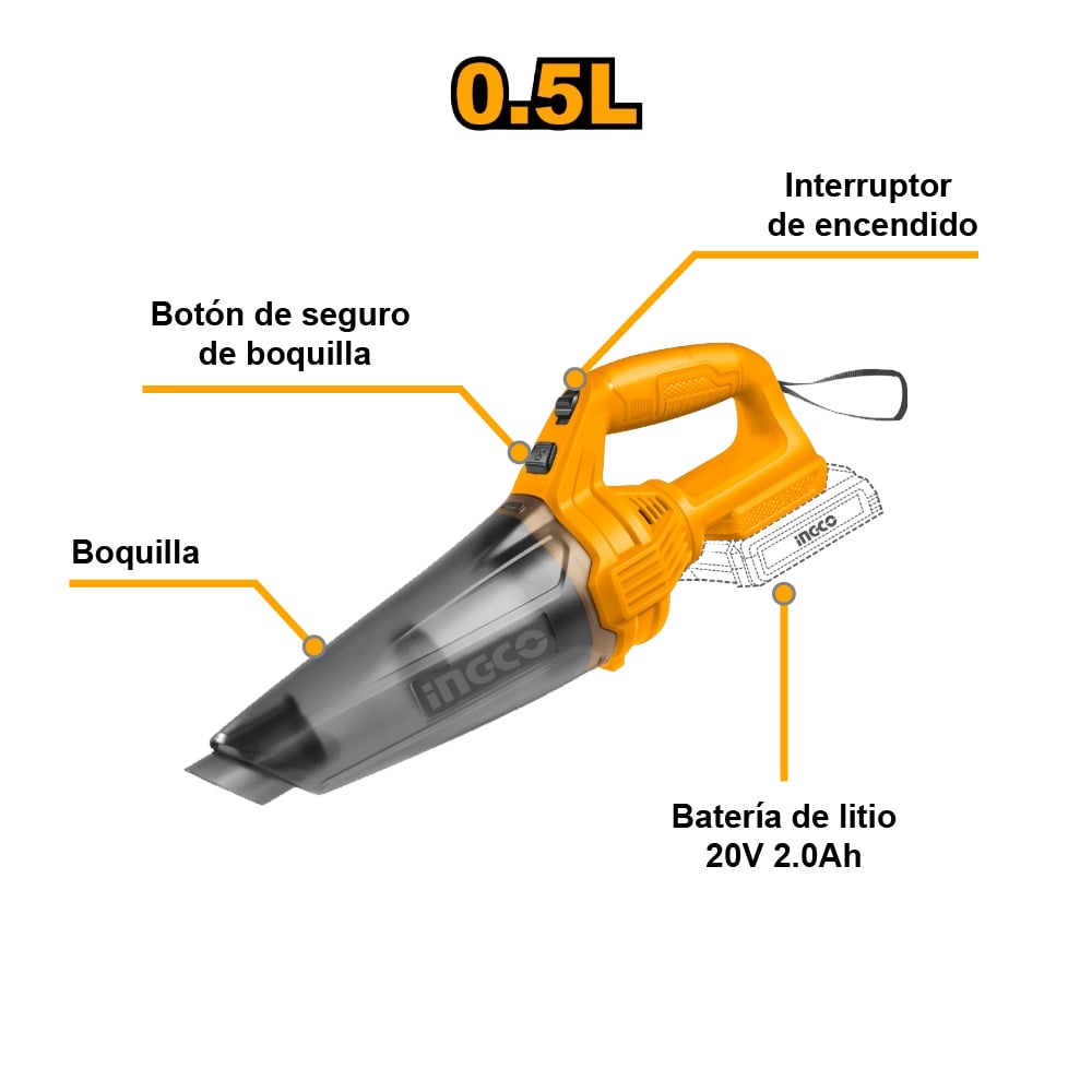 KIT SOPLADORA + ASPIRADORA INGCO + BATERÍA 2.0AH + CARGADOR COSLI240998 - 5