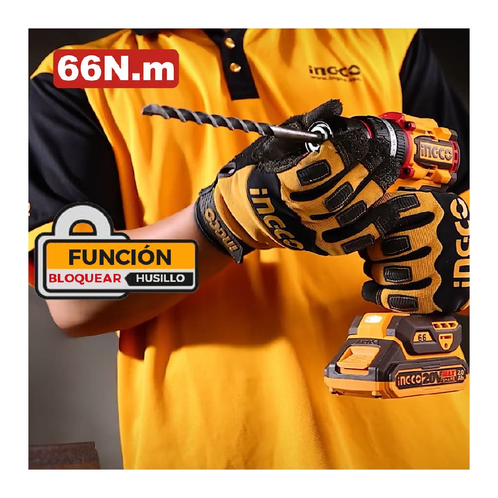 TALADRO PERCUTOR BRUSHLESS CHUCK METÁLICO INGCO 20V 66NM + 166 PIEZAS + 1 BATERÍA 2.0AH HKTHP41662 - 5