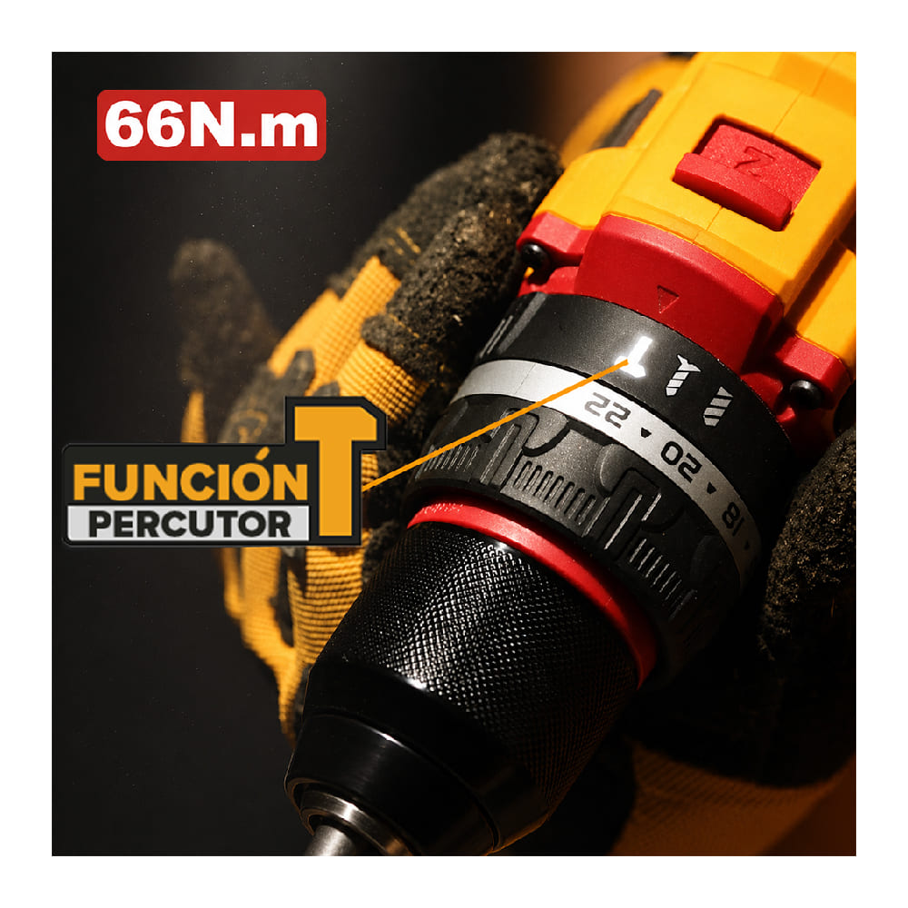 TALADRO PERCUTOR BRUSHLESS CHUCK METÁLICO INGCO 20V 66NM + 166 PIEZAS + 1 BATERÍA 2.0AH HKTHP41662 - 6