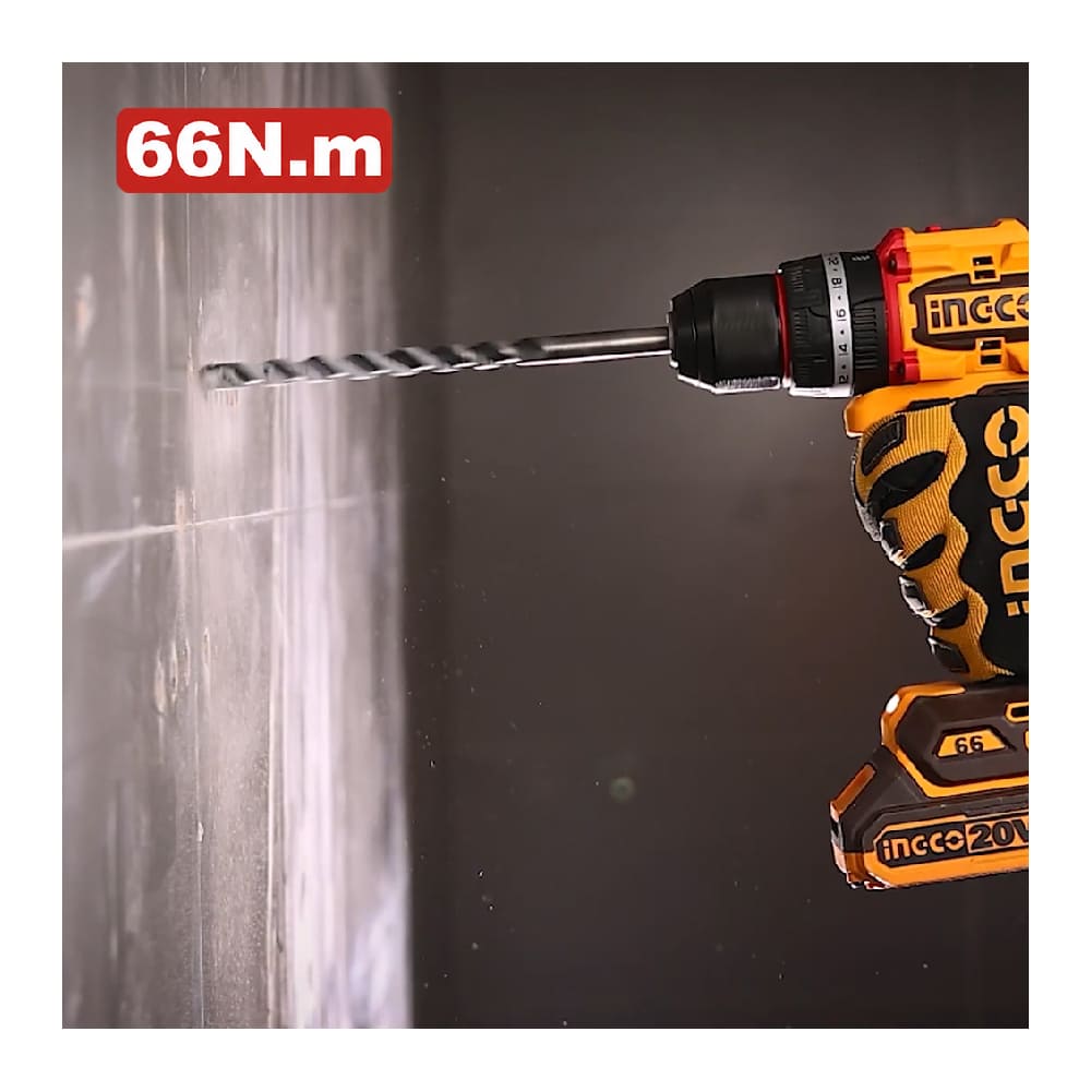 TALADRO PERCUTOR BRUSHLESS CHUCK METÁLICO INGCO 20V 66NM + 166 PIEZAS + 1 BATERÍA 2.0AH HKTHP41662 - 7