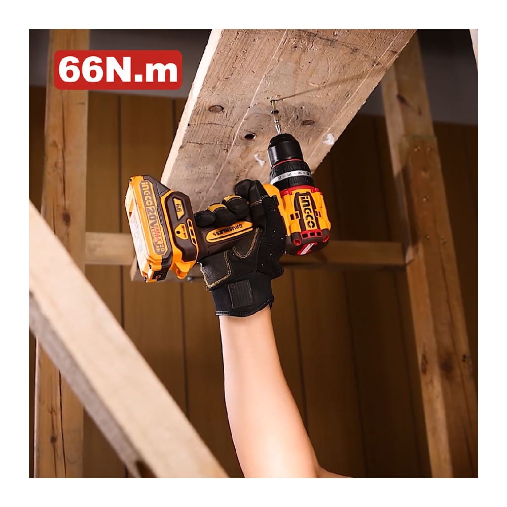 TALADRO PERCUTOR BRUSHLESS CHUCK METÁLICO INGCO 20V 66NM + 166 PIEZAS + 1 BATERÍA 2.0AH HKTHP41662 - 8