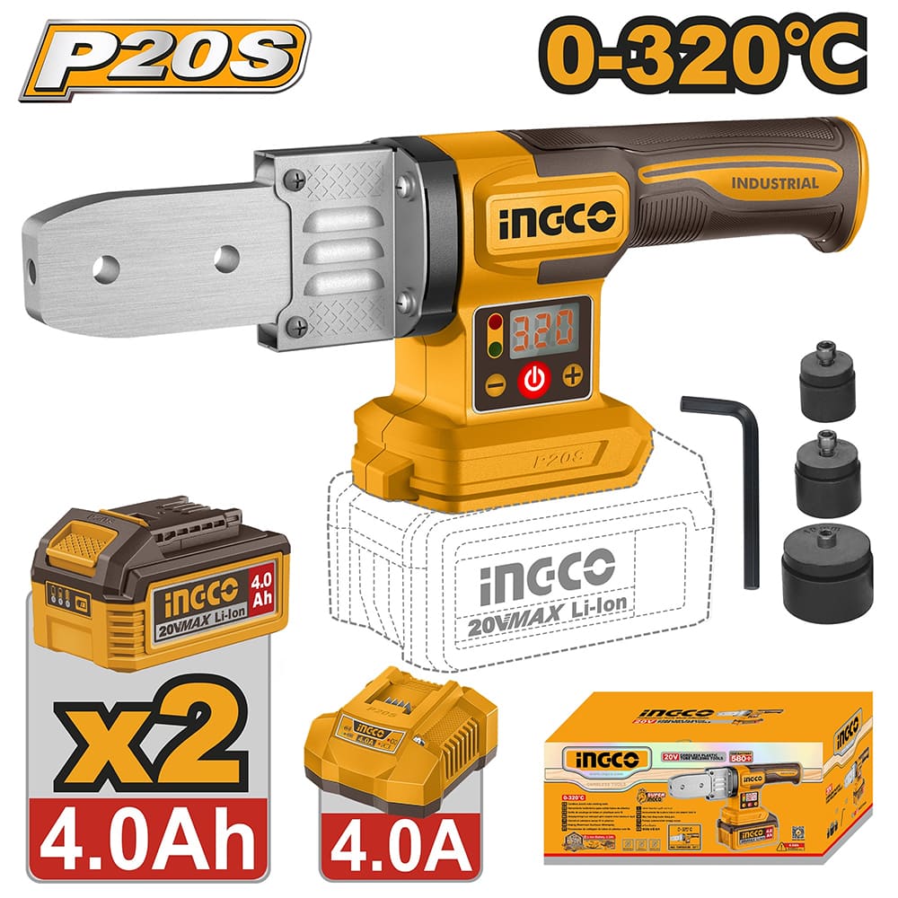 TERMOFUSORA INGCO 20V 0-320°C + 2 BATERÍAS 4.0AH + 1 CARGADOR 4.0A PTWTLI20182 - 1