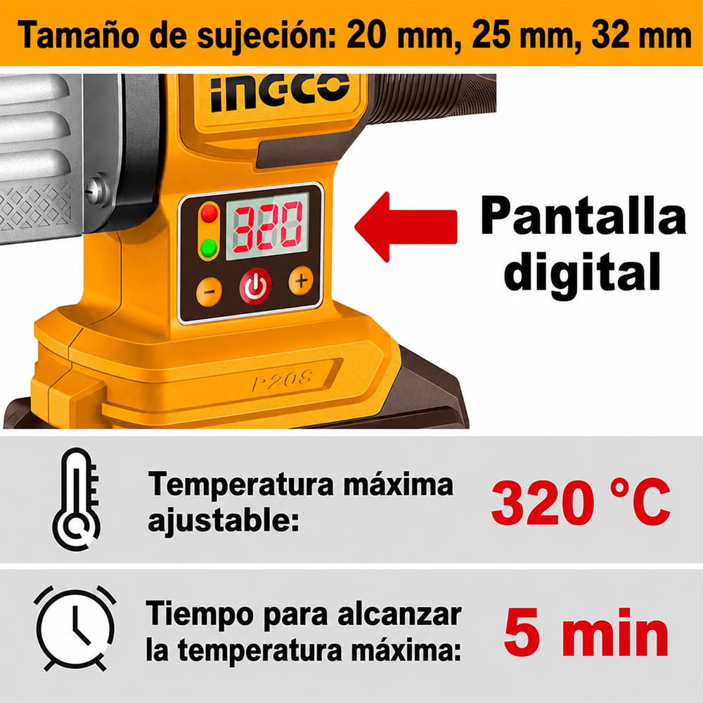 TERMOFUSORA INGCO 20V 0-320°C + 2 BATERÍAS 4.0AH + 1 CARGADOR 4.0A PTWTLI20182 - 4