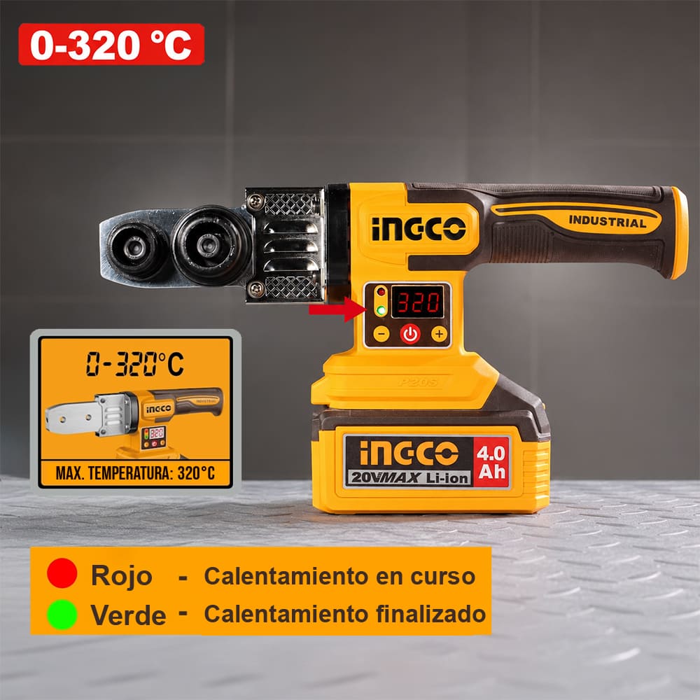 TERMOFUSORA INGCO 20V 0-320°C + 2 BATERÍAS 4.0AH + 1 CARGADOR 4.0A PTWTLI20182 - 6