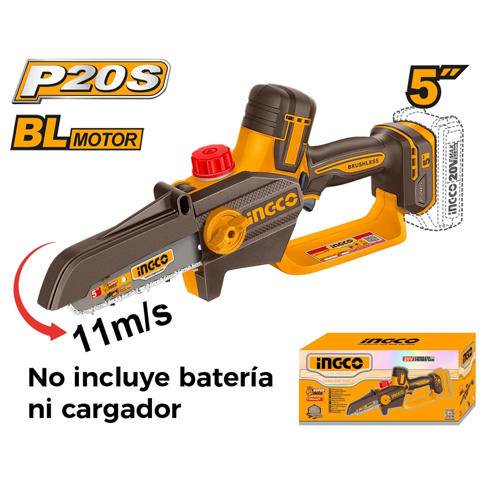 MOTOSIERRA BRUSHLESS INGCO 20V 5' 13CM 11M/S CGSLI2056 - 2