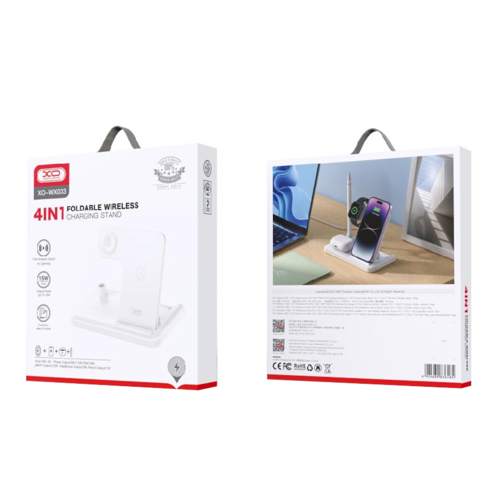 CARGADOR INALÁMBRICO XO-WX033 BASE MAGNÉTICA DOCKO 4 EN 1 WHITE - 4