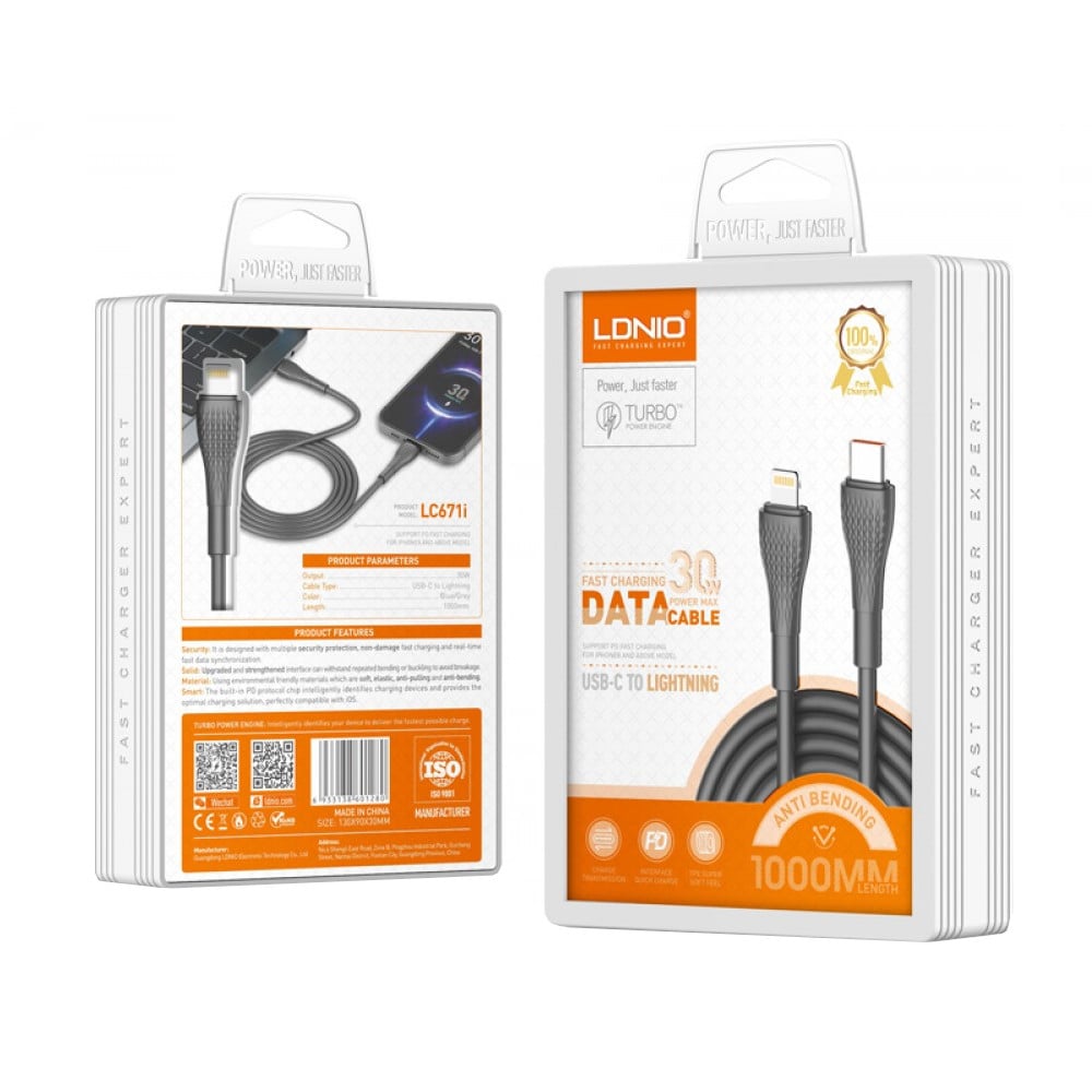 CABLE LDNIO LC671I DE CARGA RÁPIDA Y DATA USB-C A LIGHTNING 30W DE 1 M - 4