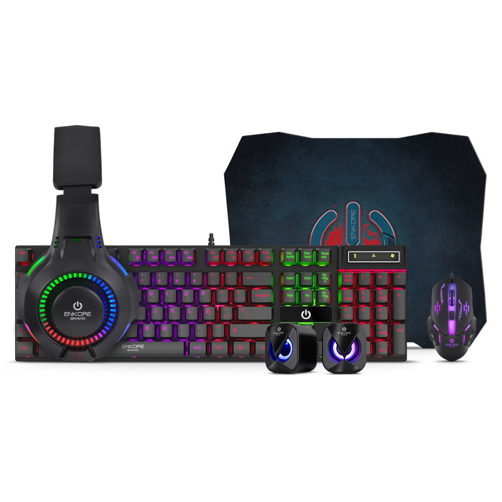 PACK TECLADO, AUDÍFONOS, PARLANTES, MOUSE Y PAD GAMER ENKORE BRAIN 5 ENT-G1005-5 - 1