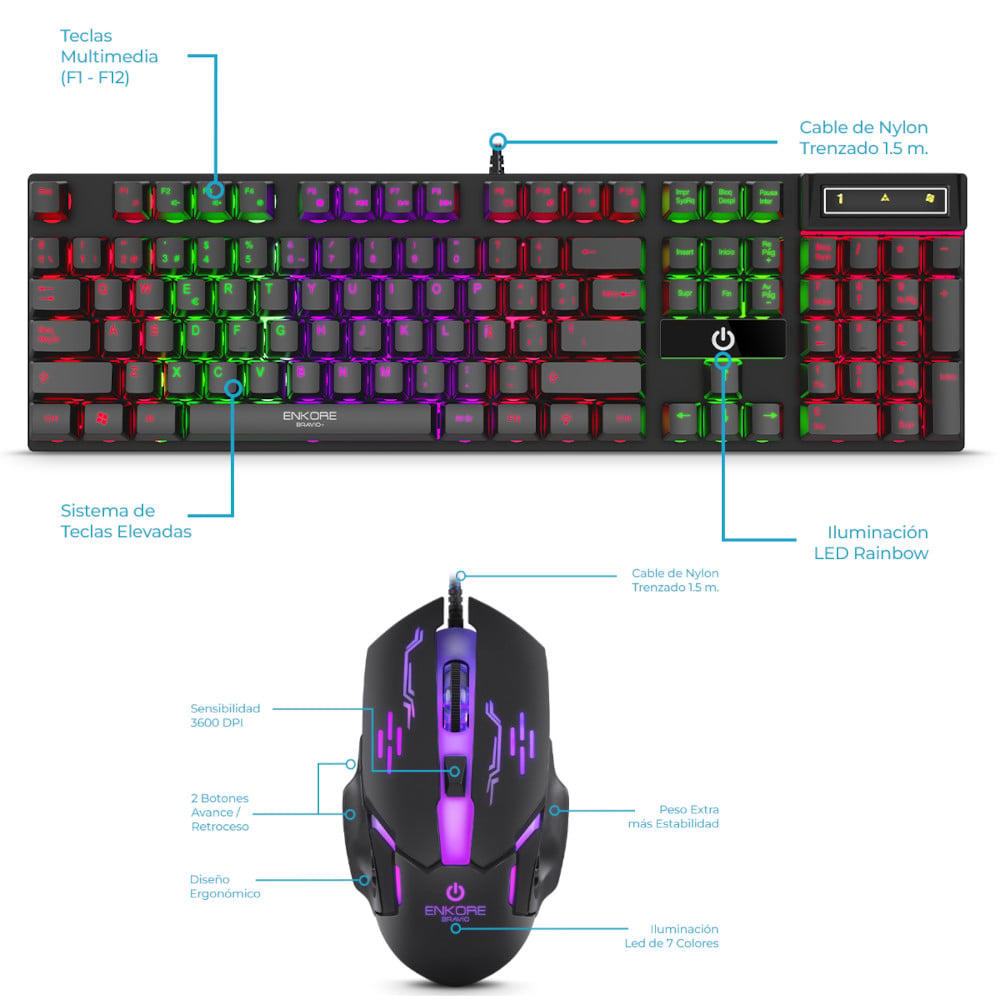 PACK TECLADO, AUDÍFONOS, PARLANTES, MOUSE Y PAD GAMER ENKORE BRAIN 5 ENT-G1005-5 - 2