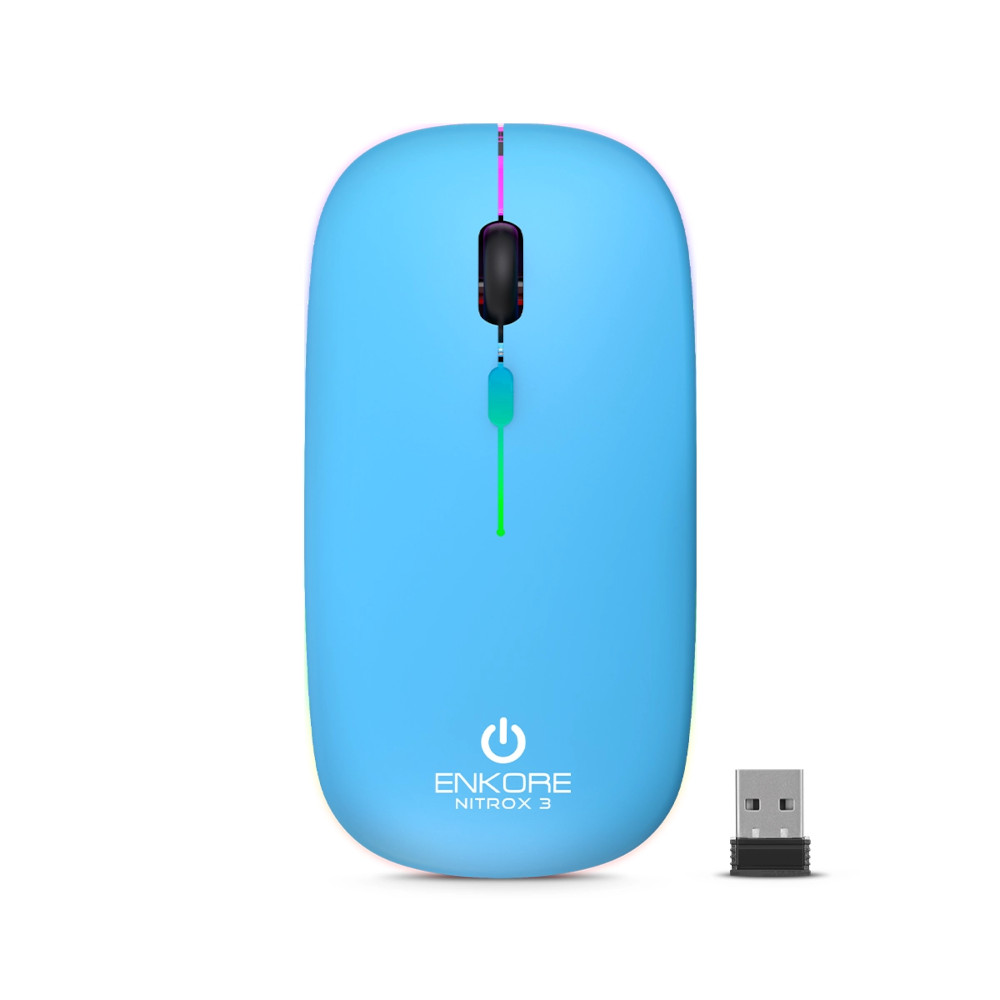 MOUSE INALÁMBRICO WIFI- BLUETOOTH-RECARGABLE ENKORE NITROX 3 ENK-M205-3B TURQUEZA - 1