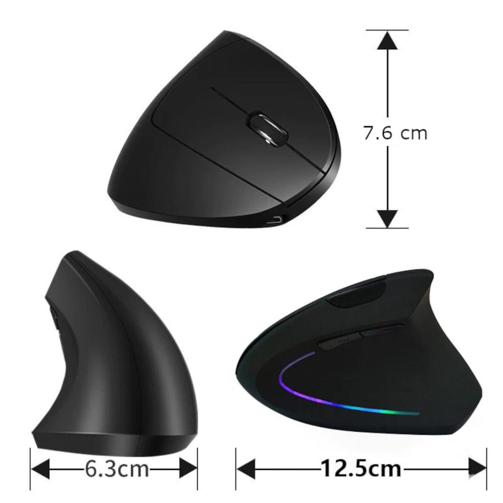 MOUSE VERTICAL INALÁMBRICO ERGONÓMICO CYBERTEL CYB M503 RX RECARGABLE CON LUZ LED - 3