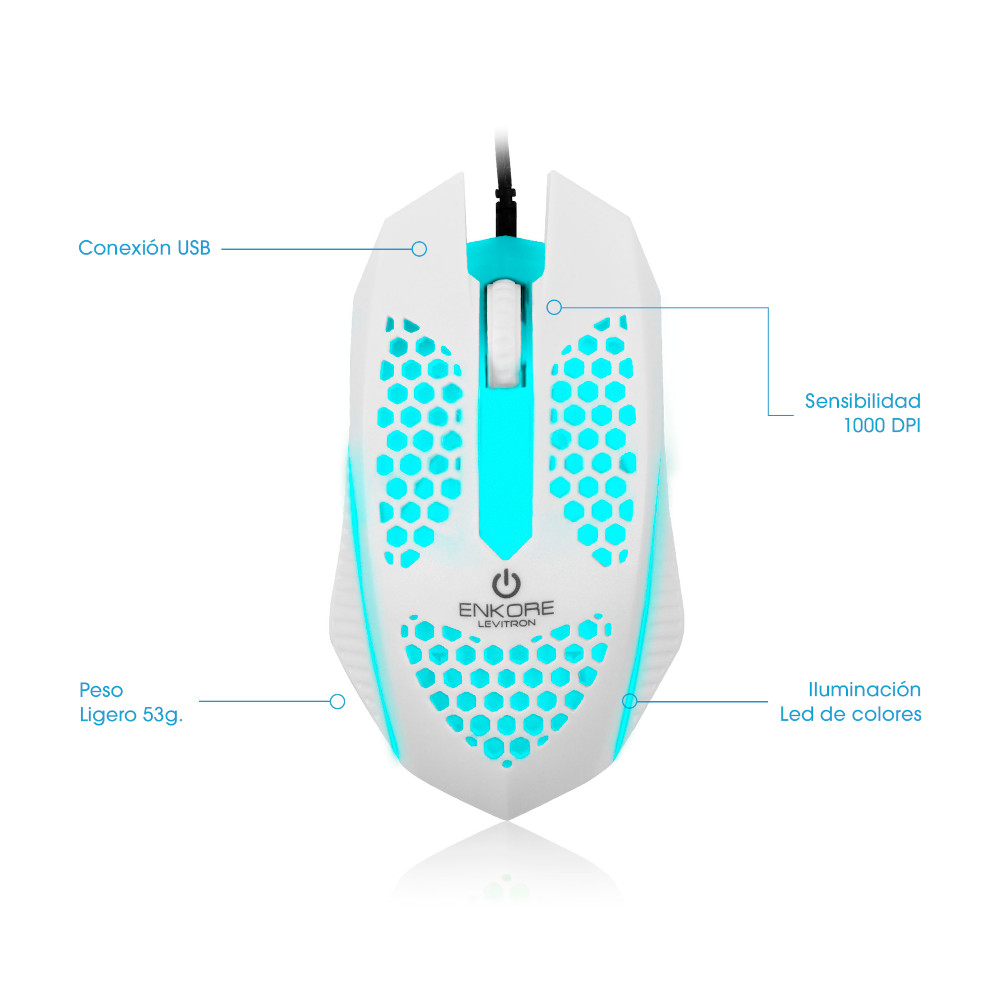 MOUSE GAMER ALÁMBRICO ENKORE LEVITRON 107 BLANCO ILUMINCACIÓN LED - 3