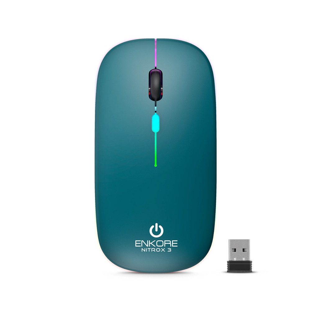 MOUSE INALÁMBRICO WIFI BLUETOOTH RECARGABLE ENKORE NITROX 3 ENK M205 3B VERDE - 1