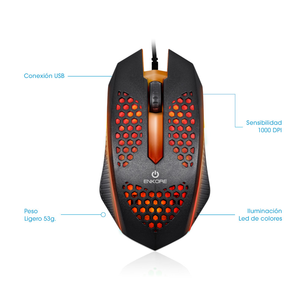 MOUSE GAMER ALÁMBRICO ENKORE LEVITRON 107 NEGRO ILUMINCACIÓN LED - 3