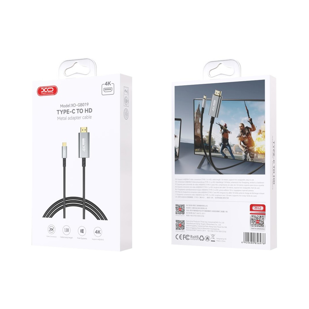 ADAPTADOR TIPO C A HDMI XO-GB019 SOPORTA 4K 60HZ - 4