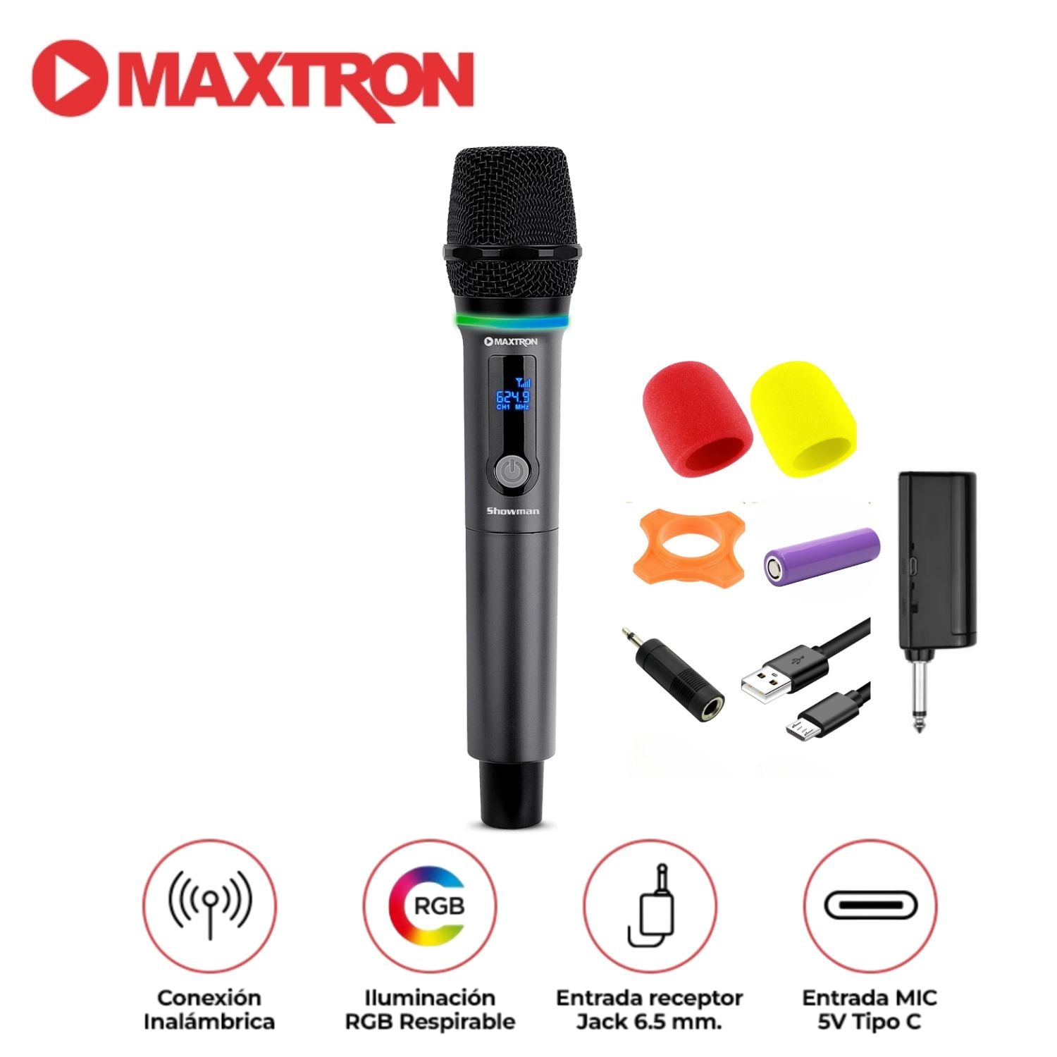 MICRÓFONO INALÁMBRICO RECARGABLE MAXTRON MX 768WL SHOWMAN WIFI 2.4 - 1