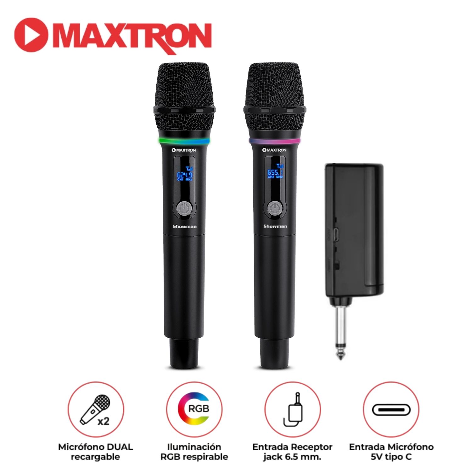 MICRÓFONO DUAL MAXTRON MX7268WL SHOWMAN COMPATIBLE EQUIPOS DE SONIDO - 1