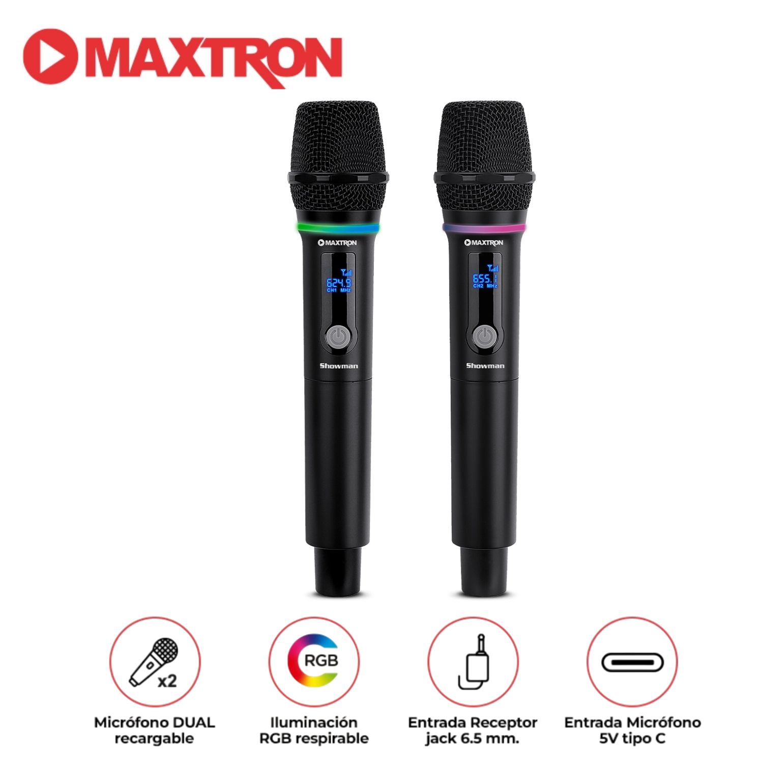 MICRÓFONO DUAL MAXTRON MX7268WL SHOWMAN INALÁMBRICO - 1