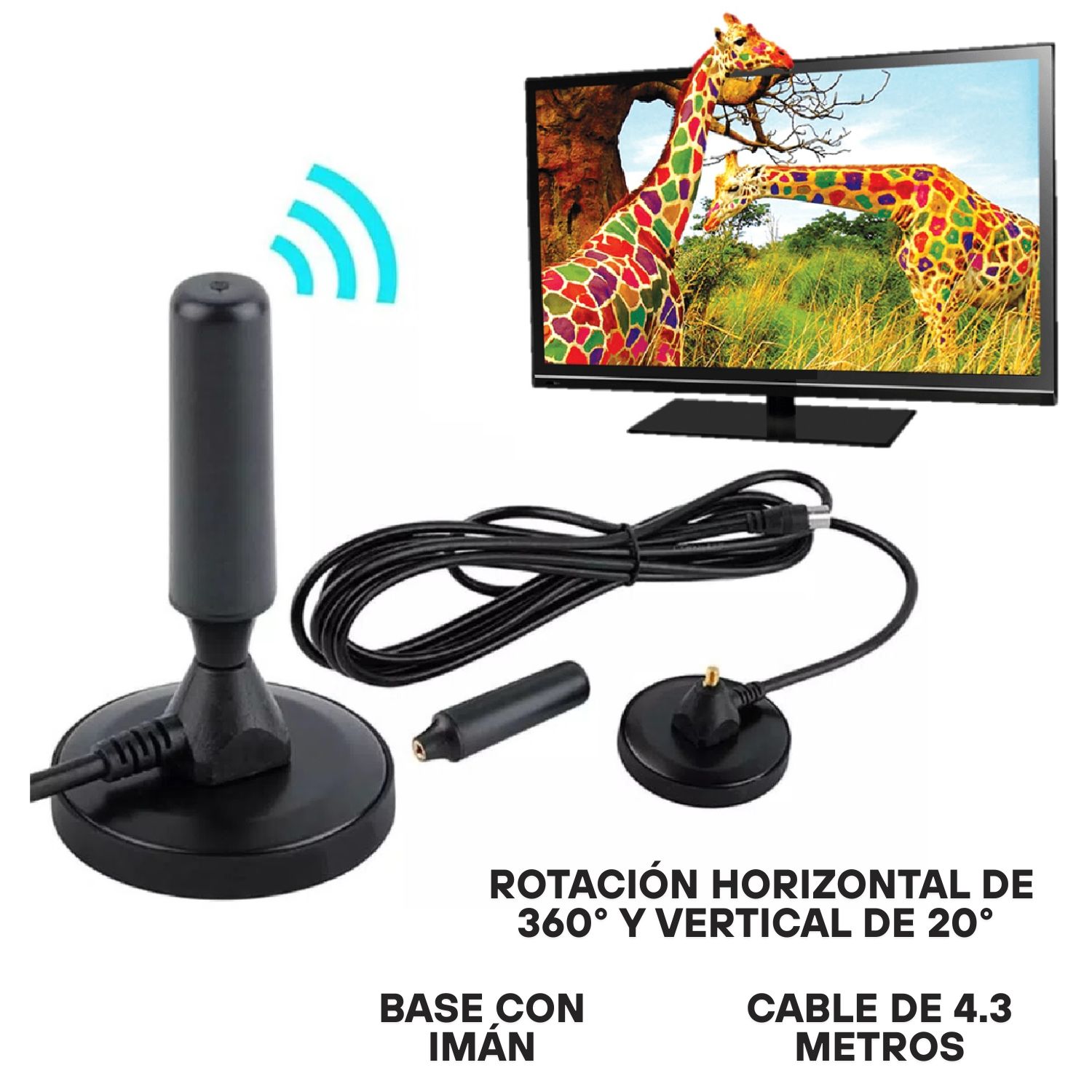 ANTENA DE TELEVISIÓN HDTV SEÑAL DIGITAL HD CON BASE DE IMÁN - 1
