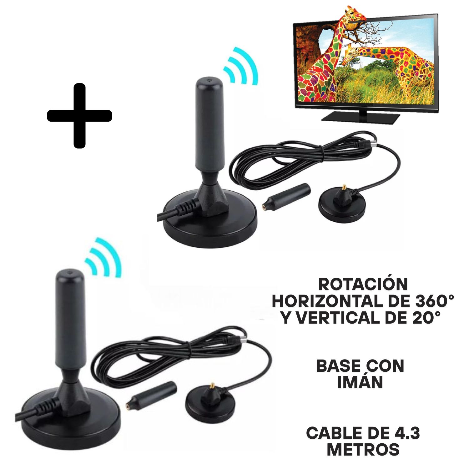 PACK 02 ANTENAS DE TELEVISIÓN HDTV SEÑAL DIGITAL HD CON BASE DE IMÁN - 1