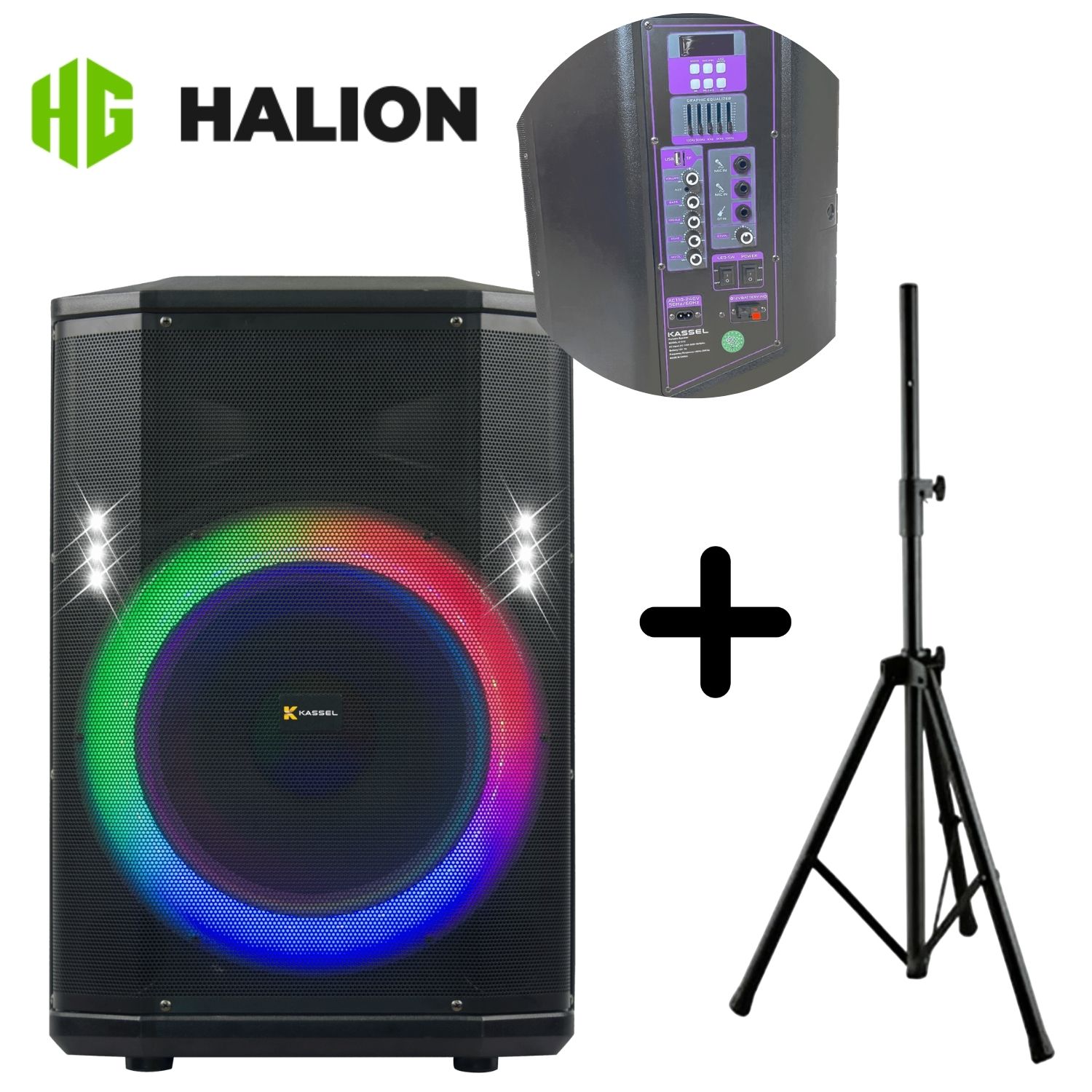 COMBO SOPORTE + PARLANTE KASSEL K1212 BOOFER 12' USB TF BT TWS FM BATERIA 12V -7AH - 1