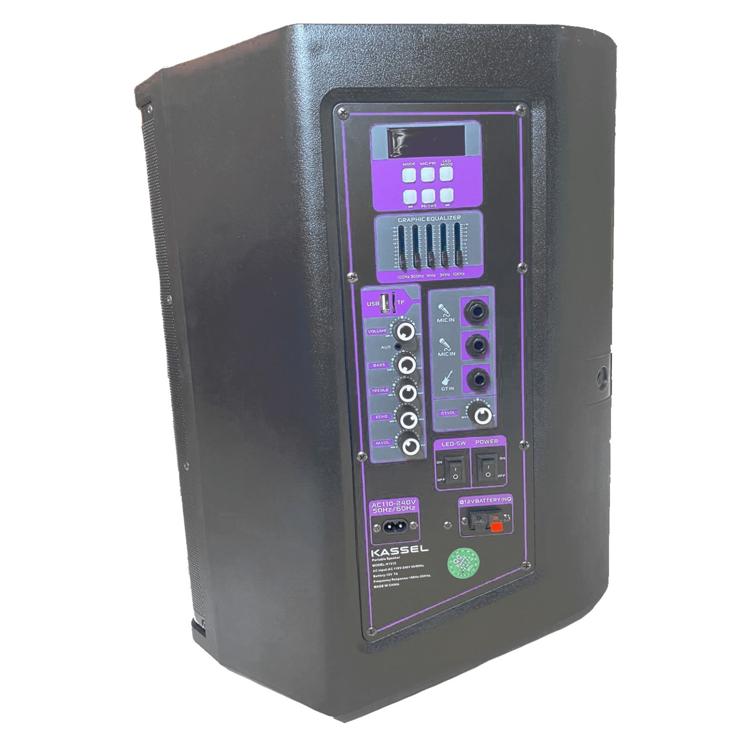 COMBO SOPORTE + PARLANTE KASSEL K1212 BOOFER 12' USB TF BT TWS FM BATERIA 12V -7AH - 5