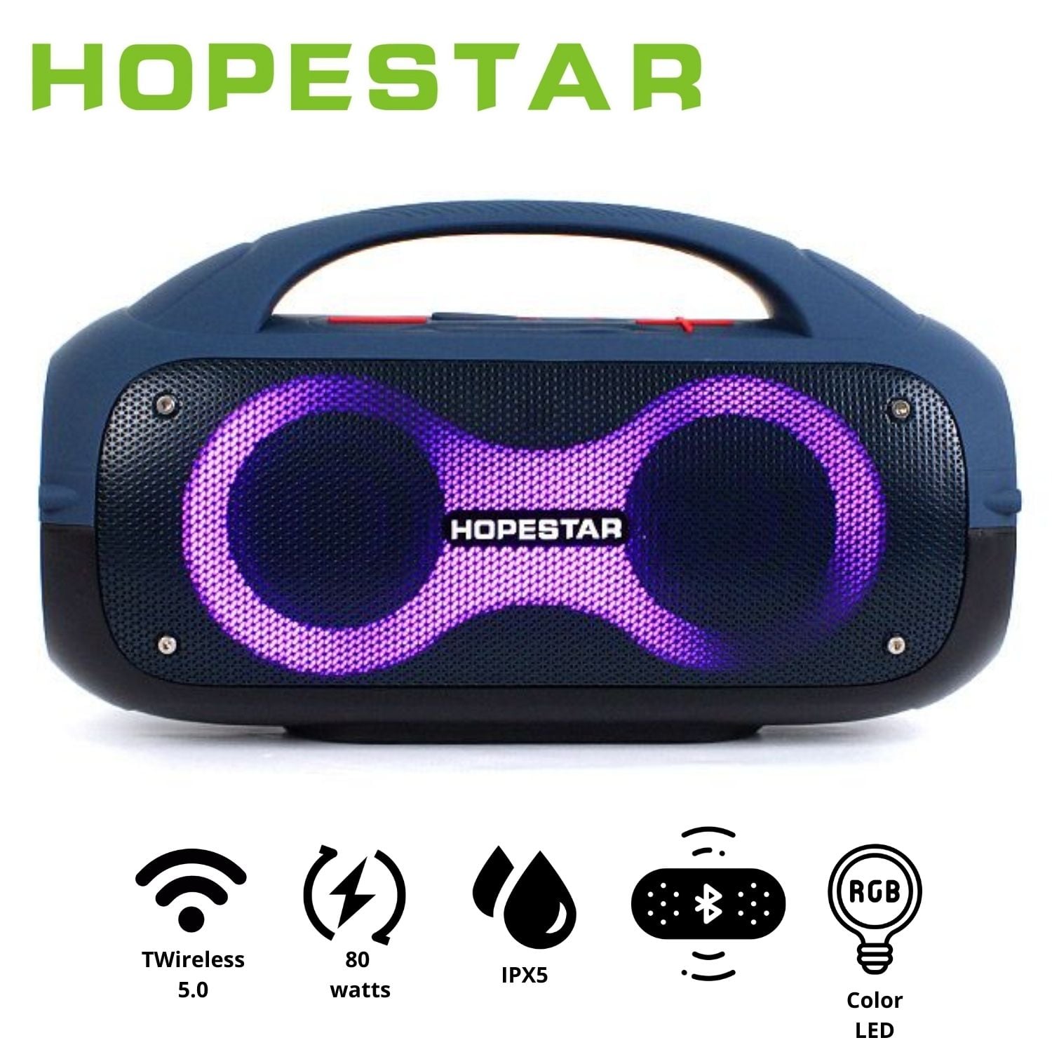 PARLANTE PORTÁTIL HOPESTAR A50 AZUL PROTECCIÓN IPX5 80W LED RAINBOW - 1