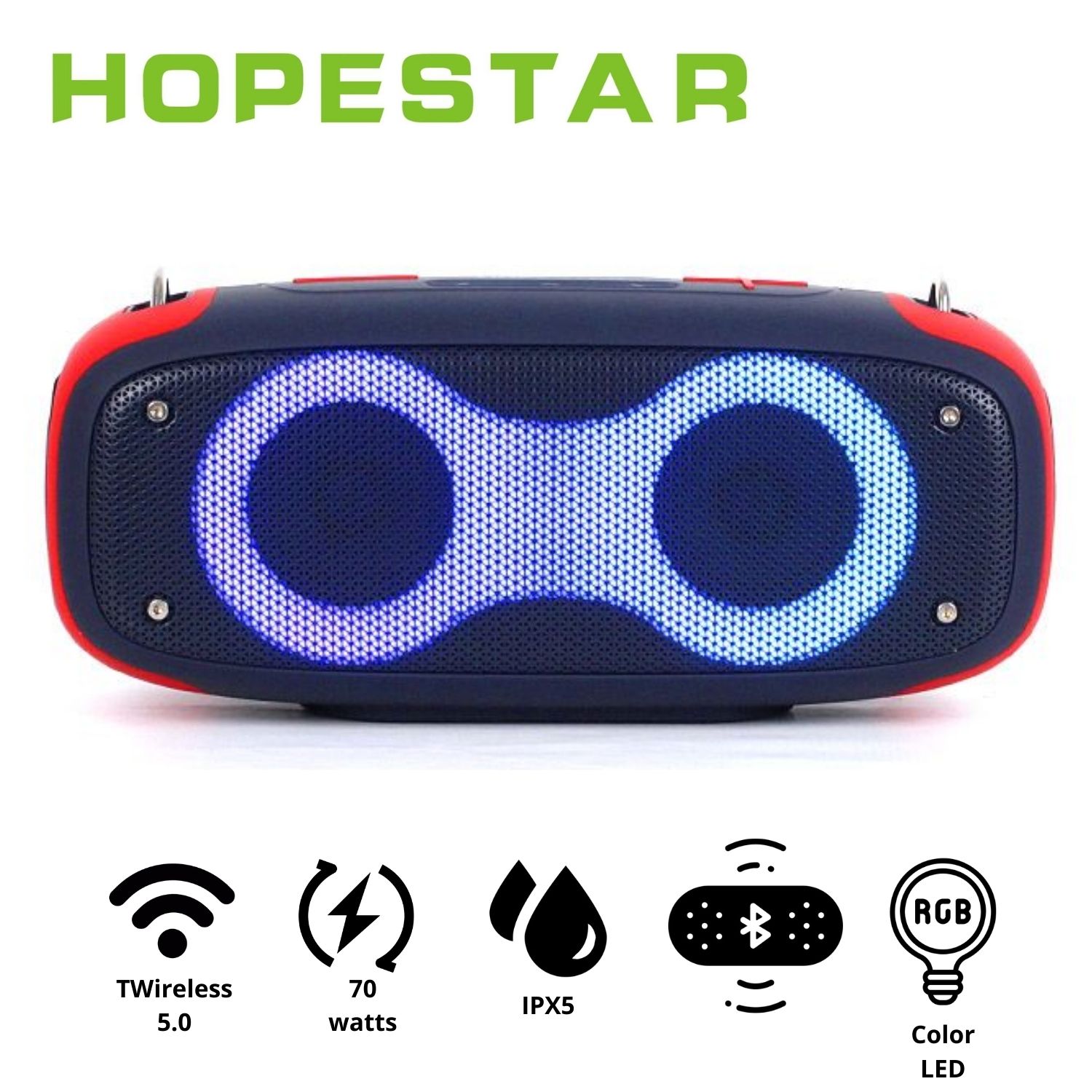 PARLANTE PORTÁTIL HOPESTAR HO A30 AZUL 70 WATTS PROTECCIÓN IPX5 LUCES LED - 1