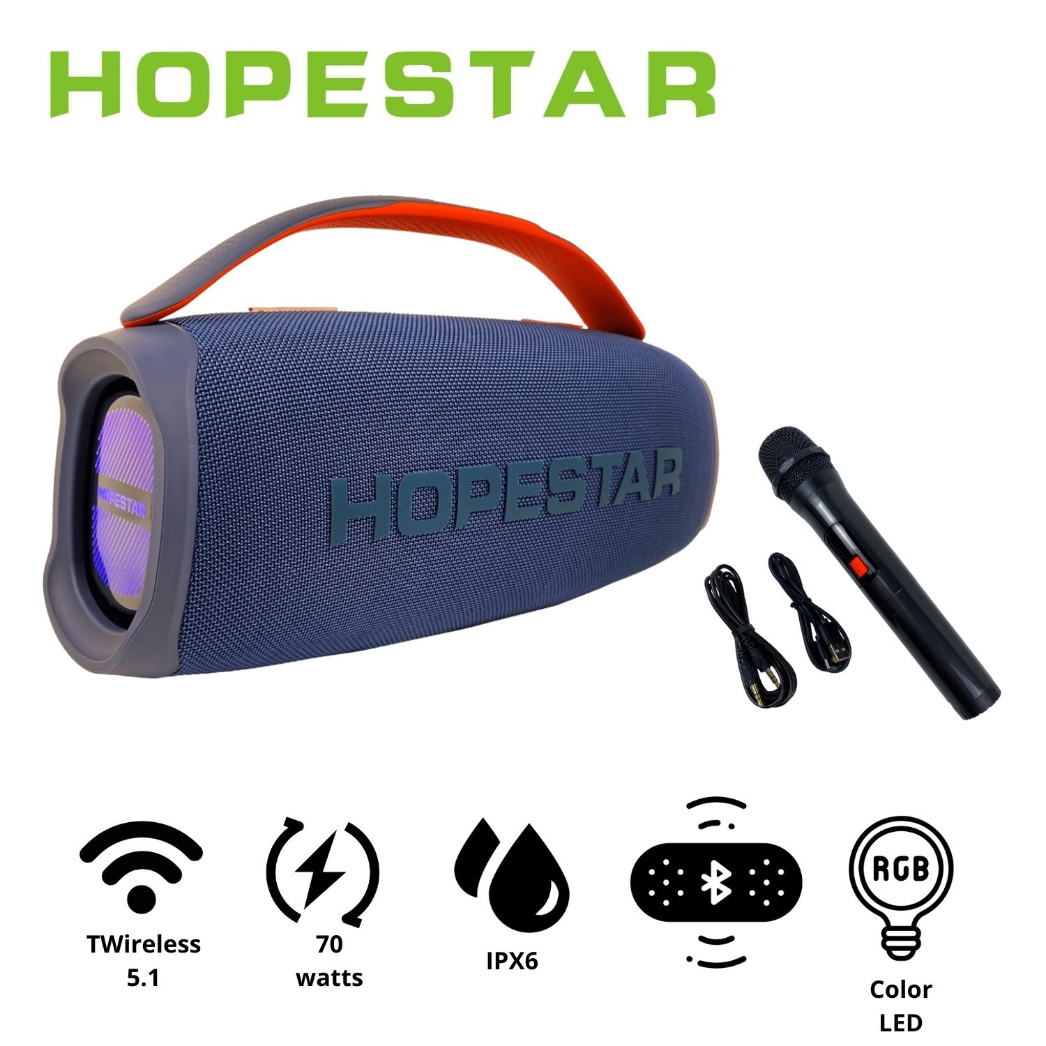 PARLANTE PORTÁTIL HOPESTAR HO A40 AZUL 70 WATTS PROTECCIÓN IPX6 LED RAINBOW - 1