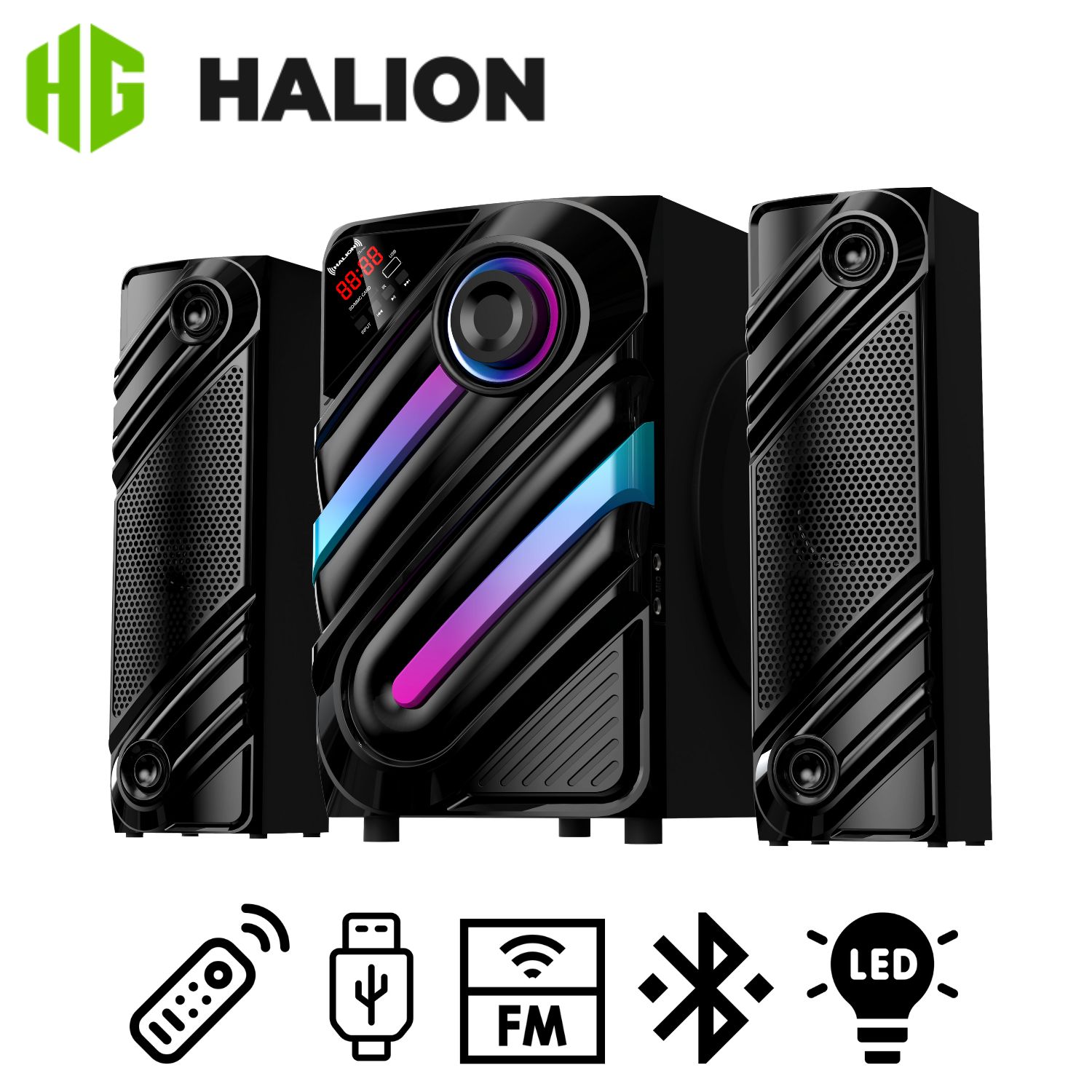 PARLANTE HALION HA-F77 THANOS 2.1 BLUETOOTH CON SUBWOOFER 8' Y LUCES LED - 1