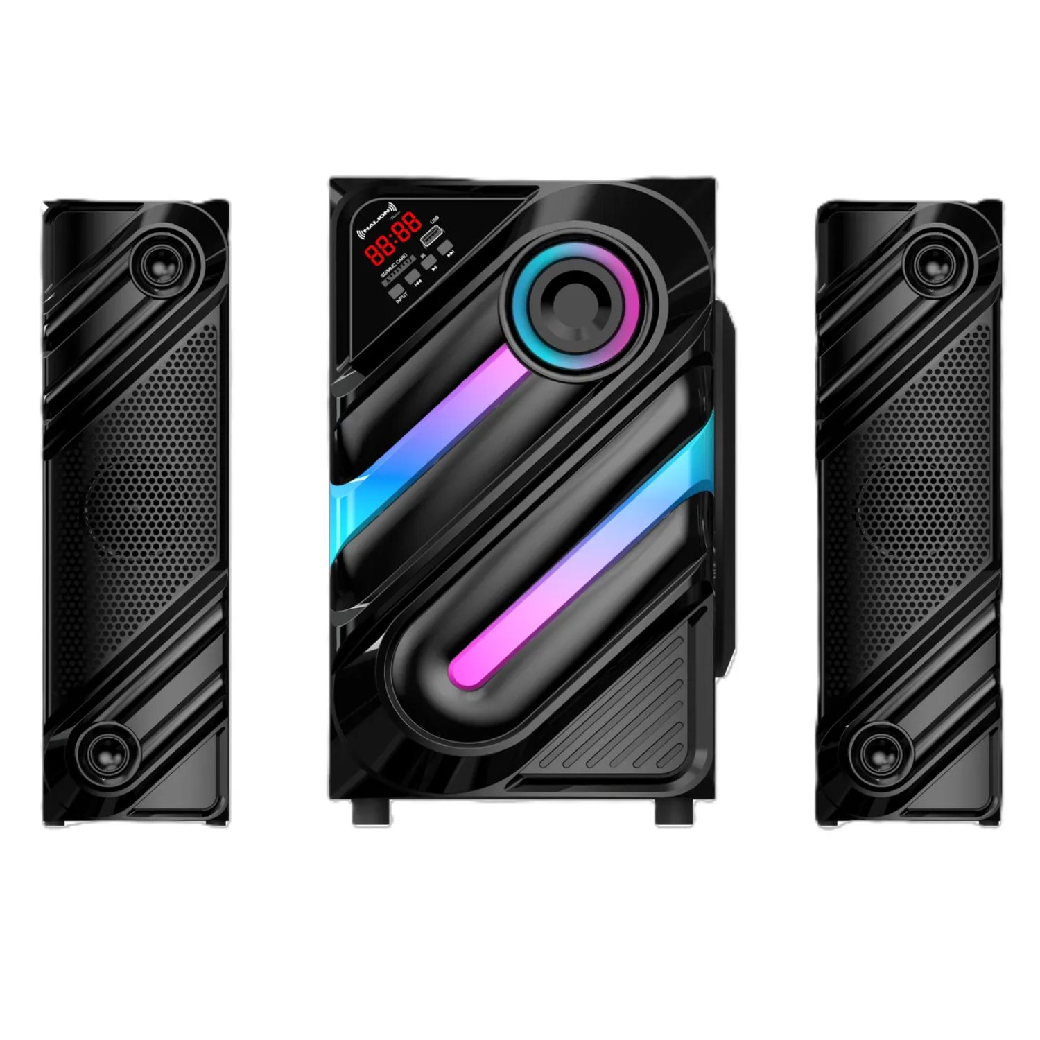 PARLANTE HALION HA-F77 THANOS 2.1 BLUETOOTH CON SUBWOOFER 8' Y LUCES LED - 2