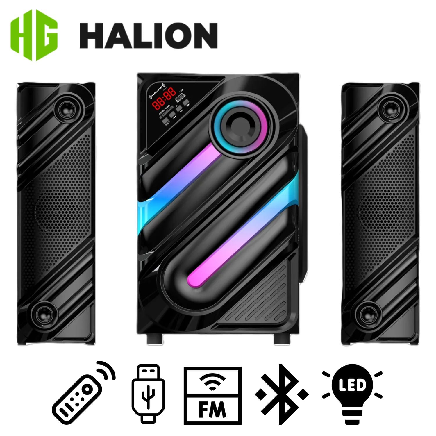 PARLANTE HALION HA-F77 THANOS CON SUBWOOFER 8' LUCES LED USB SD BT FM - 1