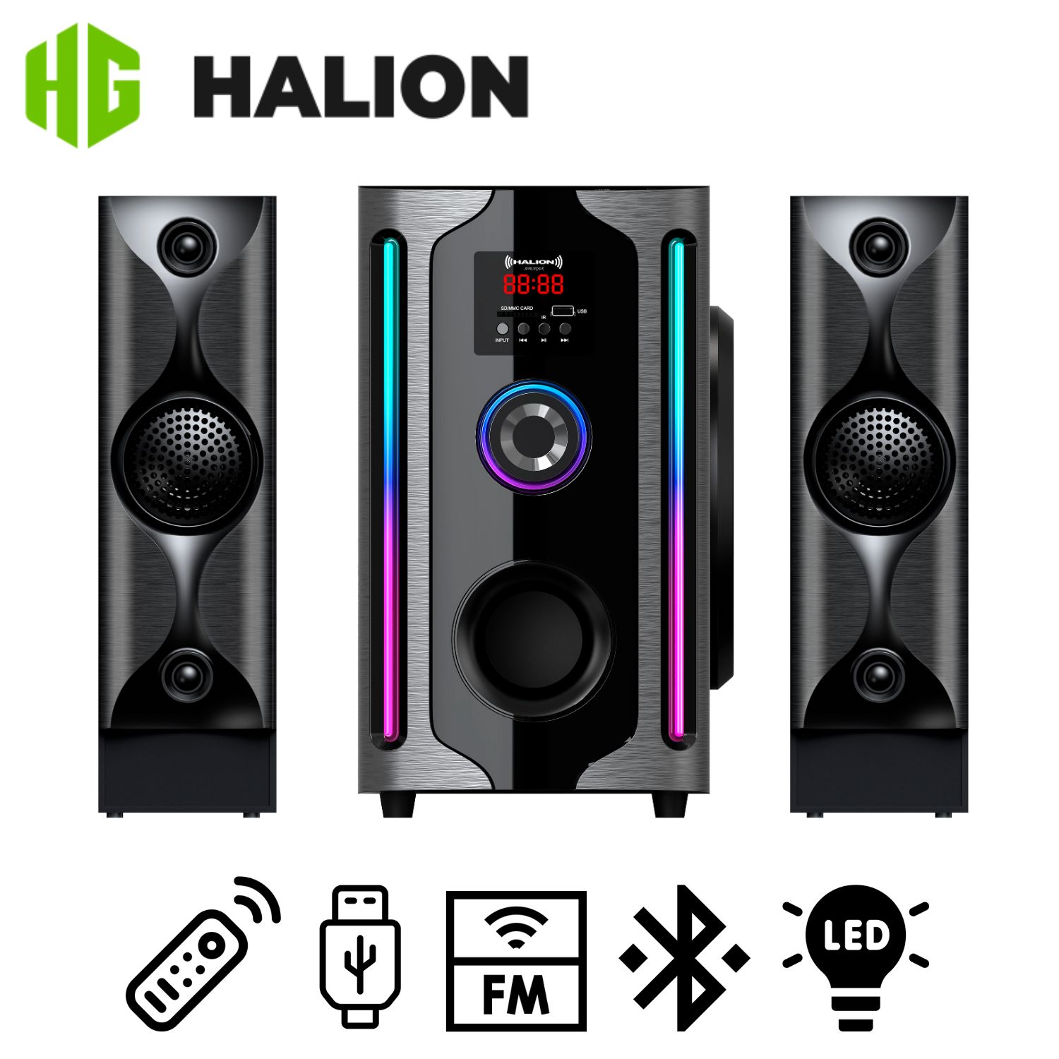 PARLANTE HALION HA-F84 AVENGER 2.1 BLUETOOTH CON SUBWOOFER 8' Y LUCES RGB - 1