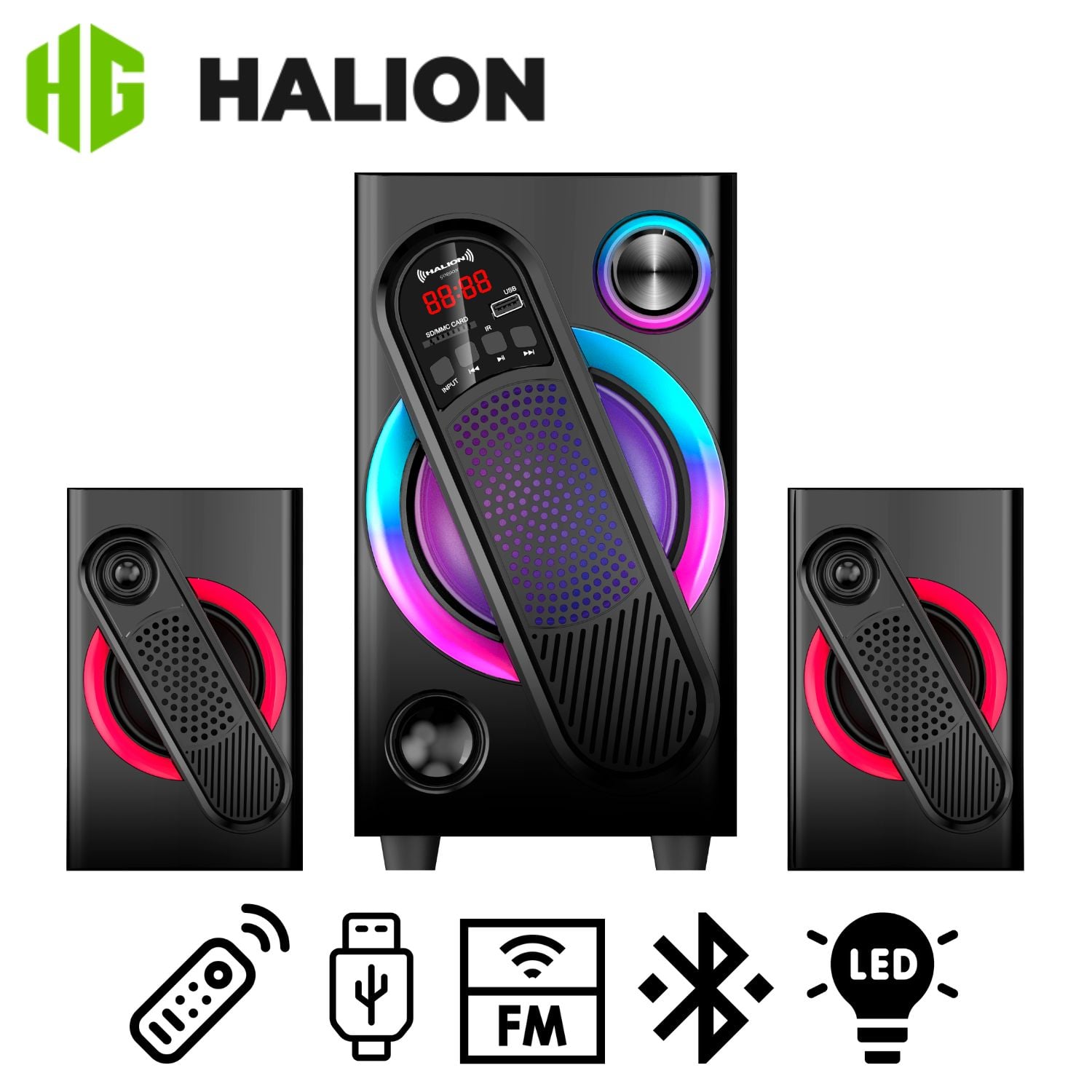 PARLANTE HALION HA-F61 GORDON 2.1 BLUETOOTH CON SUBWOOFER 5.25″ Y LUCES RGB - 1