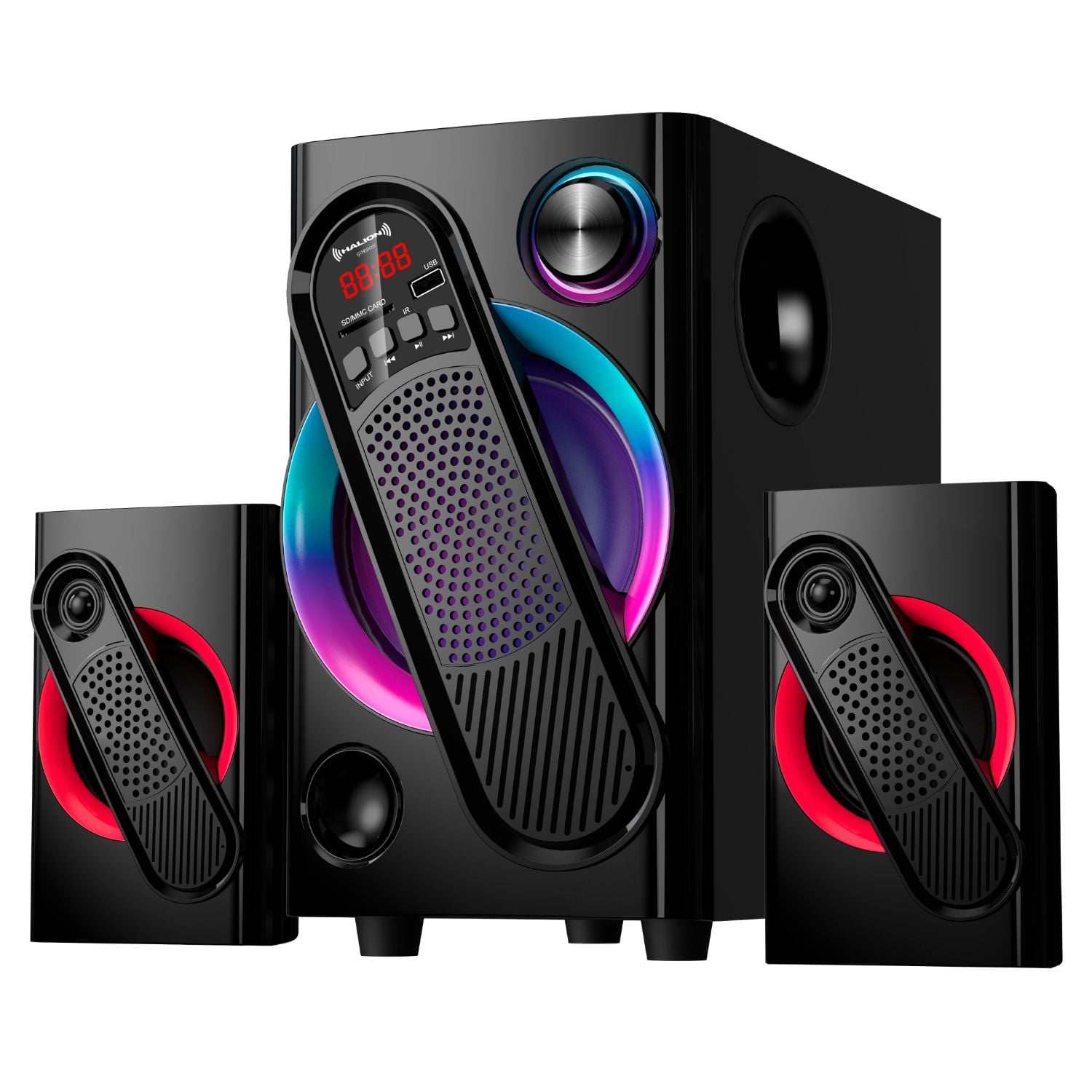 PARLANTE HALION HA-F61 GORDON 2.1 BLUETOOTH CON SUBWOOFER 5.25″ Y LUCES RGB - 5