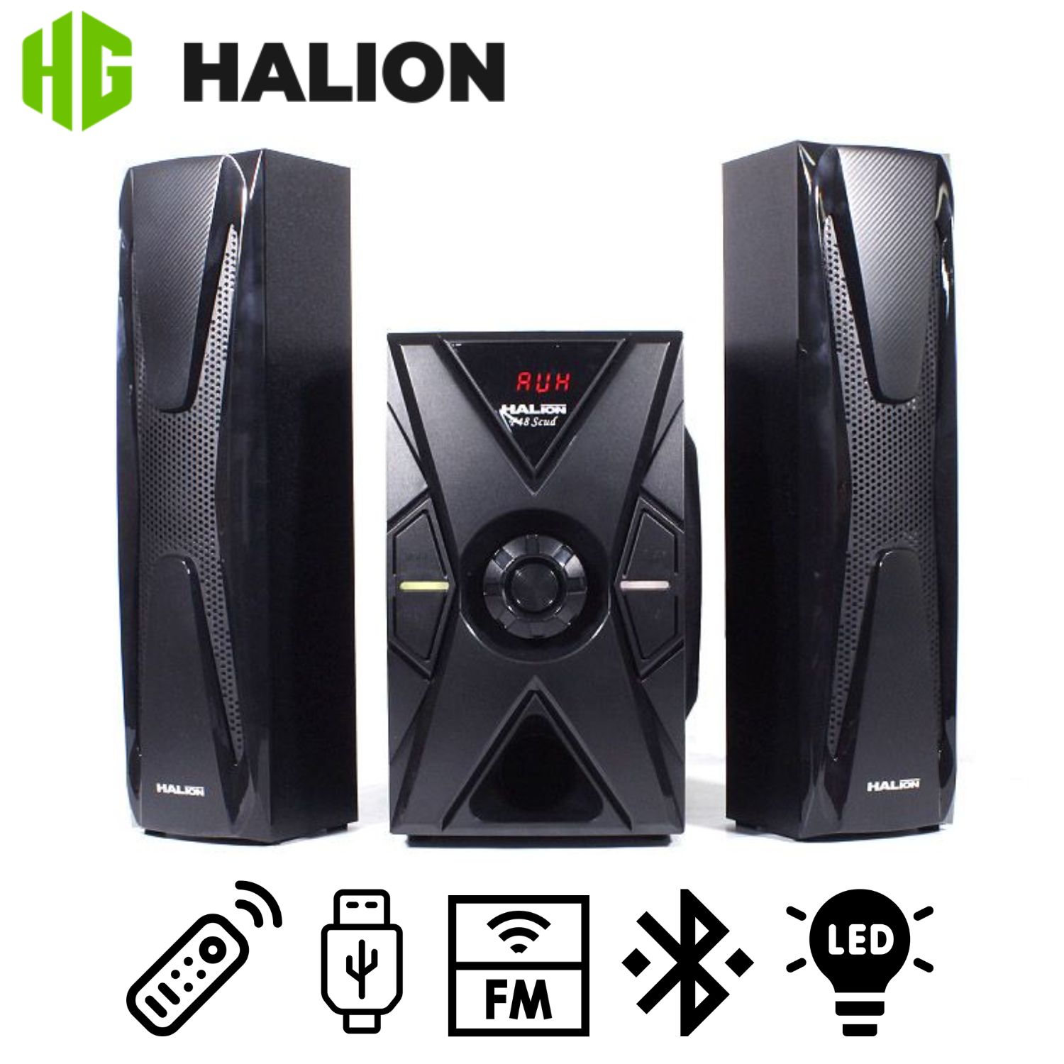 PARLANTE HALION HA-F48 SCUD 2.1 CON SUBWOOFER 5.25″ Y LUCES LED USB SD BT FM - 1