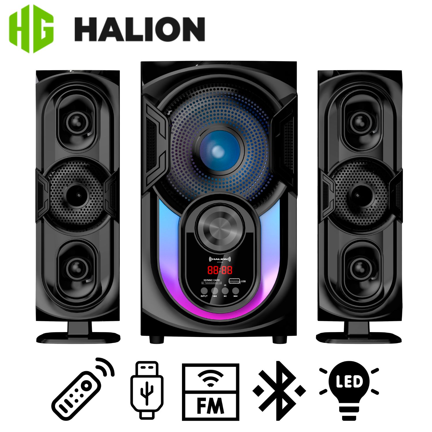 PARLANTE HALION HA-F62 OXFORD 2.1 BLUETOOTH CON SUBWOOFER 6,5″ Y LUCES RGB - 1