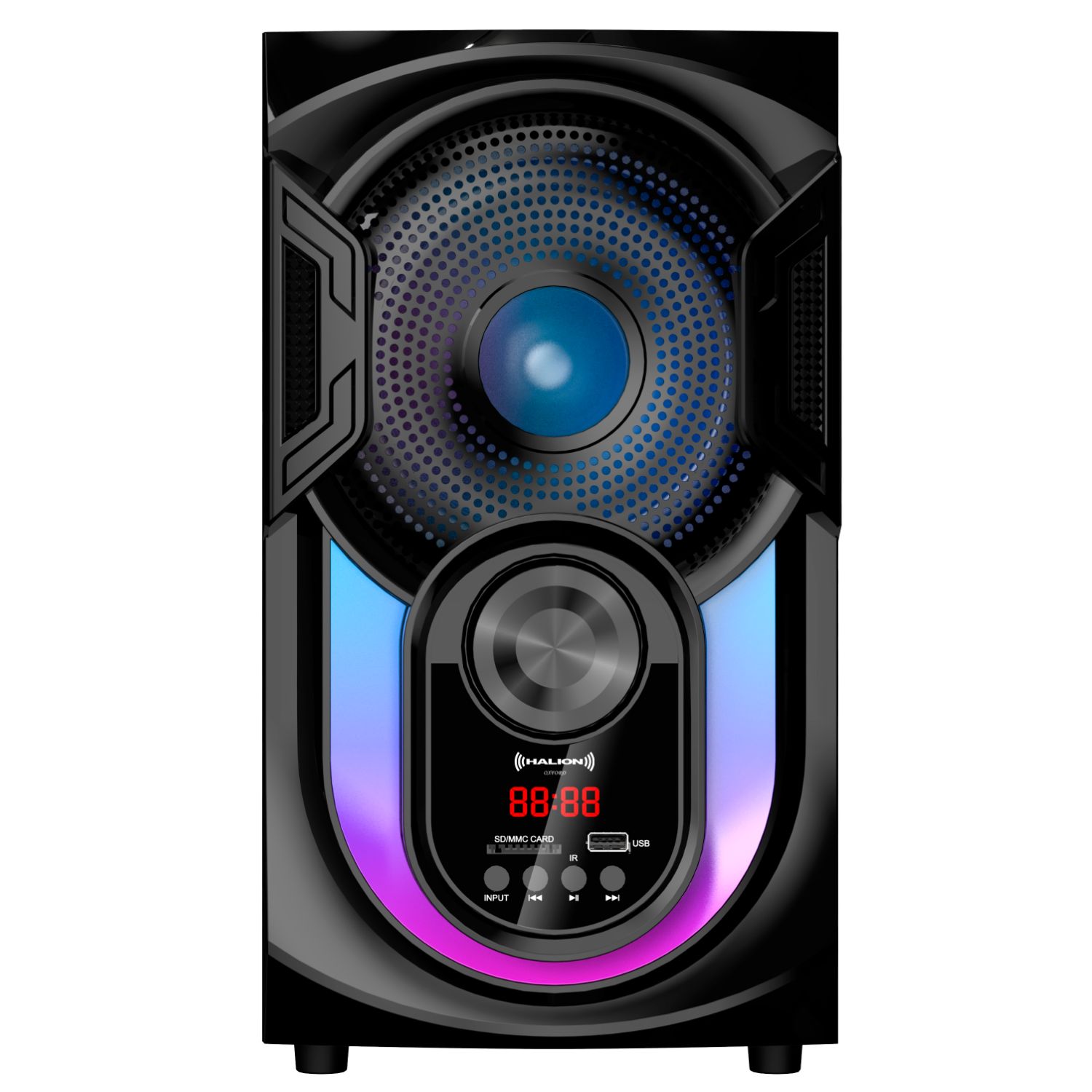 PARLANTE HALION HA-F62 OXFORD 2.1 CON SUBWOOFER 6,5″ LUCES RGB USB SD BT FM - 2