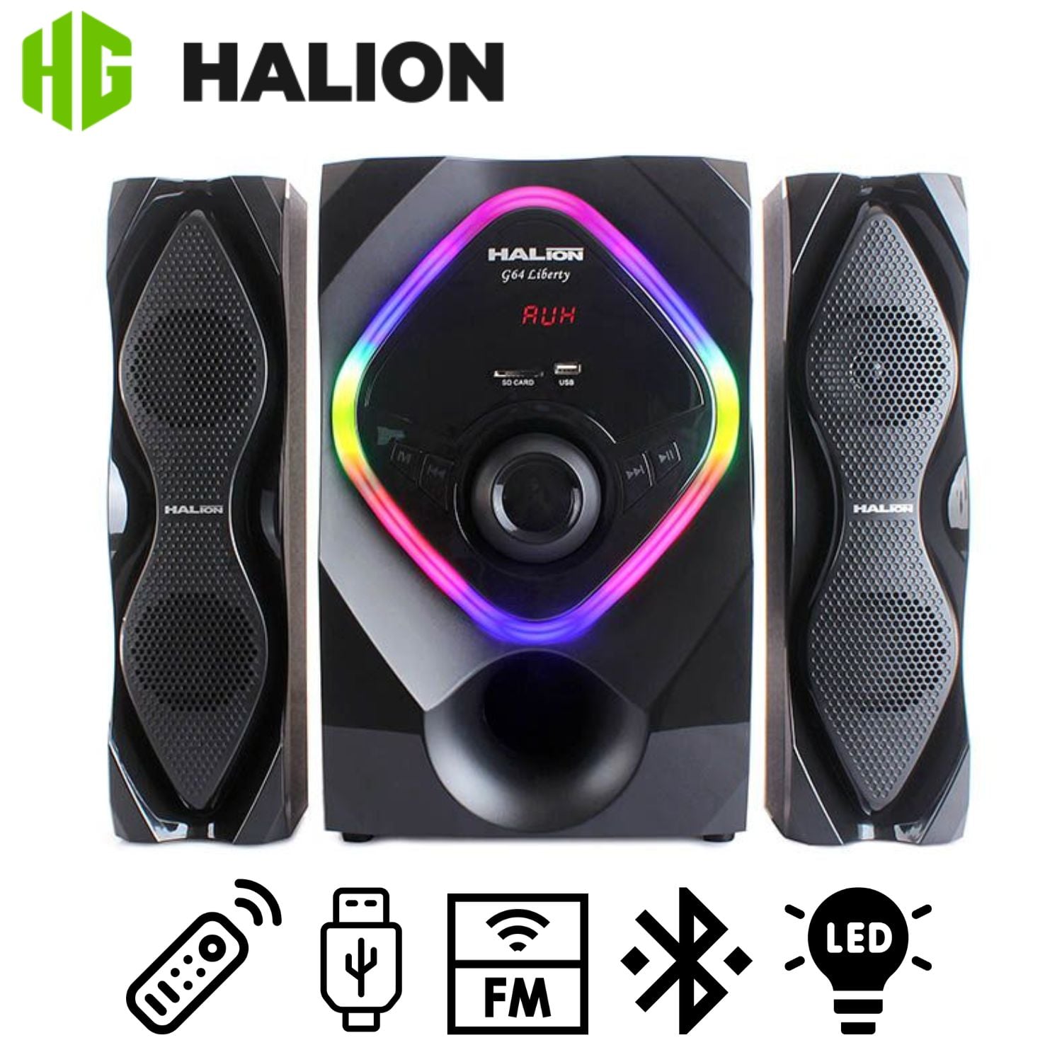 PARLANTE HALION HA-G64 LIBERTY 2.1 BLUETOOTH CON SUBWOOFER 6,5″ Y LUCES LED - 1