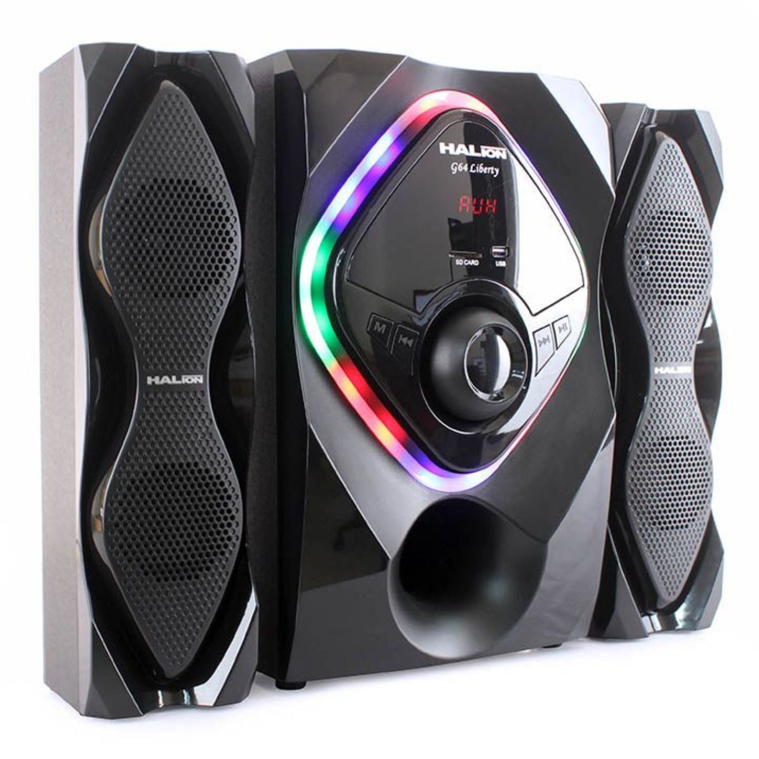 PARLANTE HALION HA-G64 LIBERTY 2.1 BLUETOOTH CON SUBWOOFER 6,5″ Y LUCES LED - 2