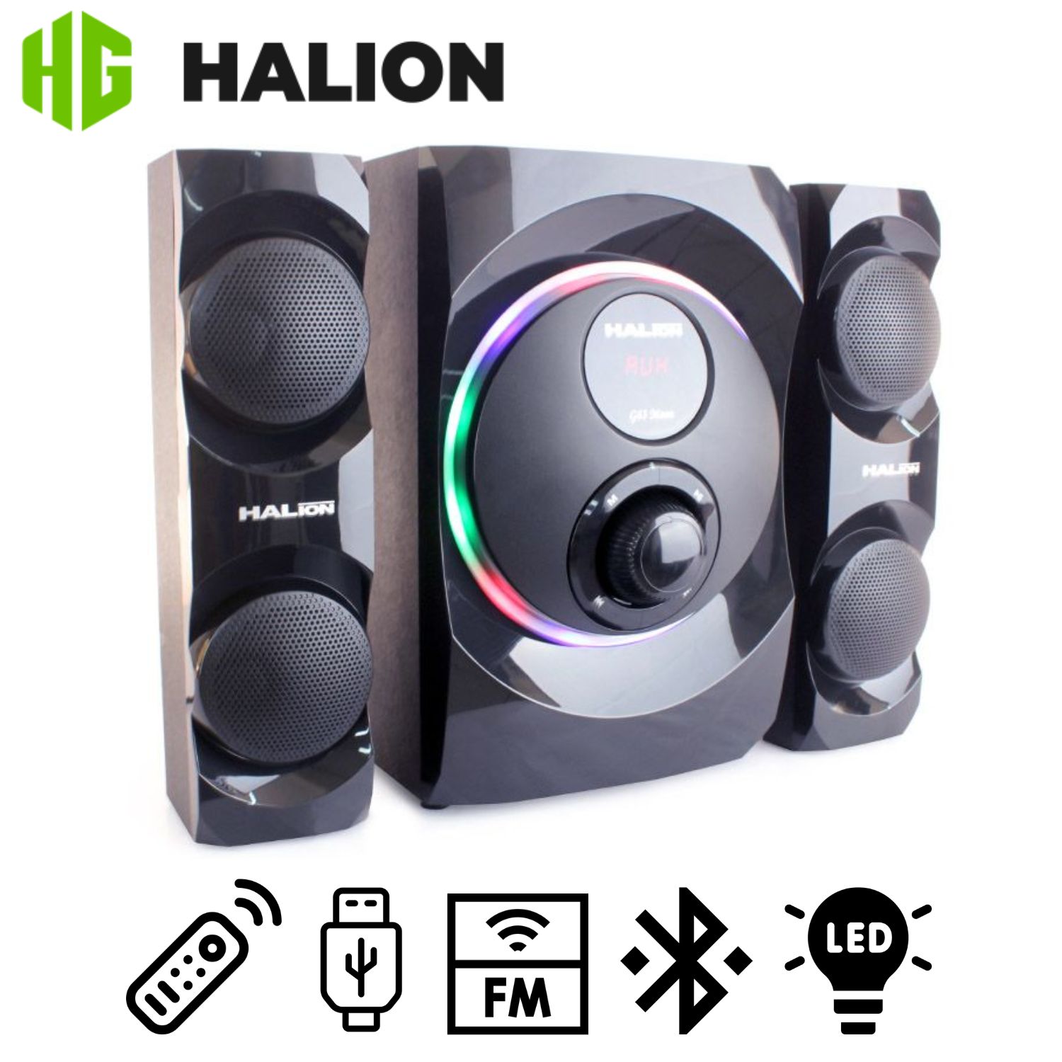 PARLANTE HALION HA-G63 MOON 2.1 CON SUBWOOFER 6,5″ LUCES RAINBOW RGB USB SD BT FM - 1