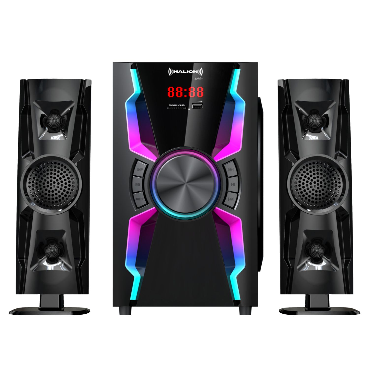 PARLANTE HALION HA-F55 SPIDER 2.1 CON SUBWOOFER 6,5″ Y LUCES LED USB SD BT FM - 5