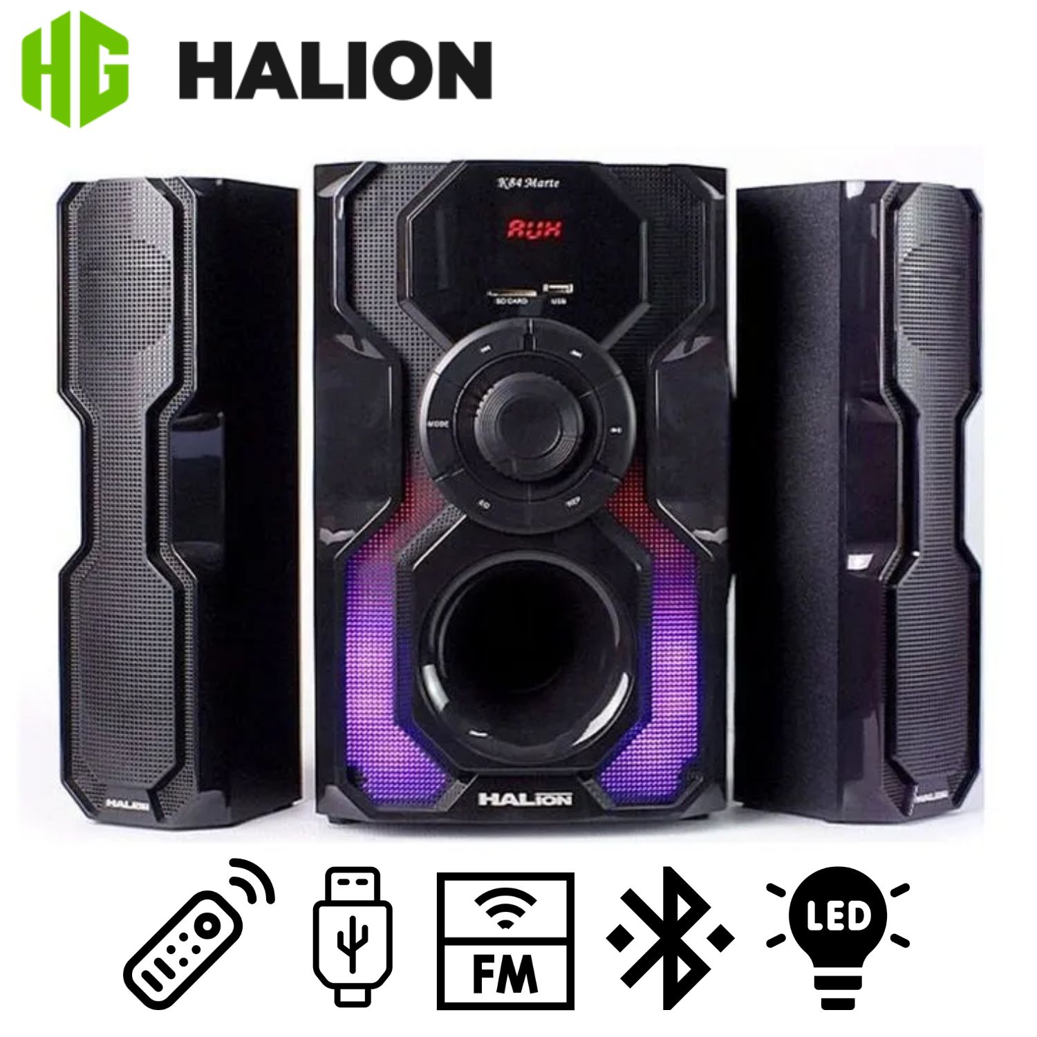 PARLANTE HALION HA-K84 MARTE 2.1 BLUETOOTH CON SUBWOOFER 8' Y LUCES LED - 1