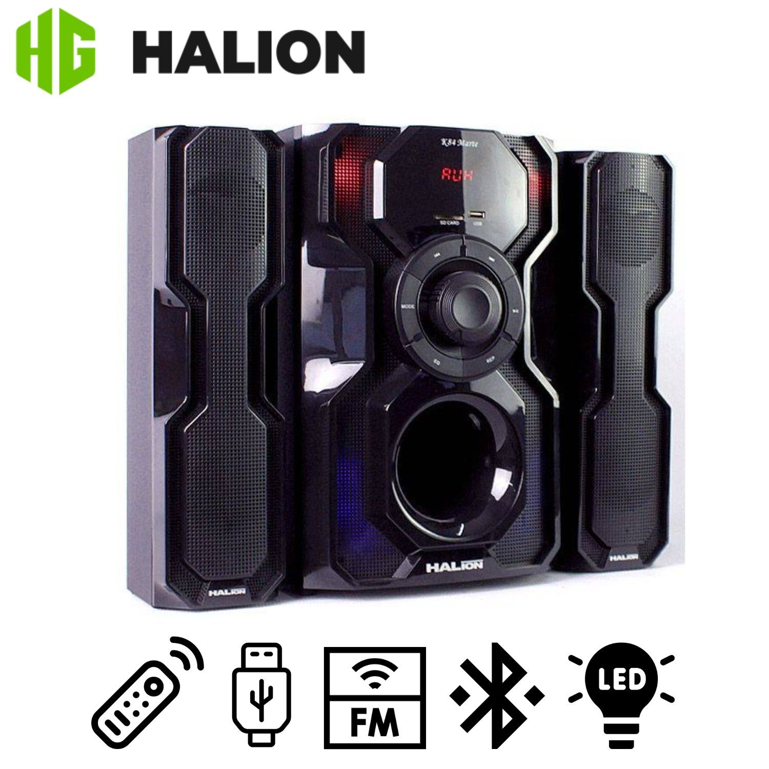 PARLANTE HALION HA-K84 MARTE 2.1 CON SUBWOOFER 8' LUCES LED USB SD BT FM - 1